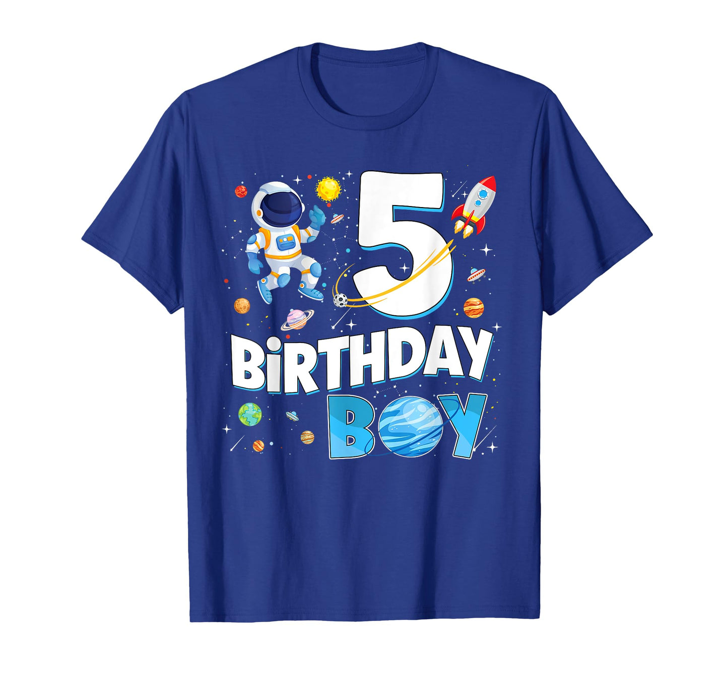 5 Years Old Astronaut Birthday Boy Space Planets Birthday T-Shirt