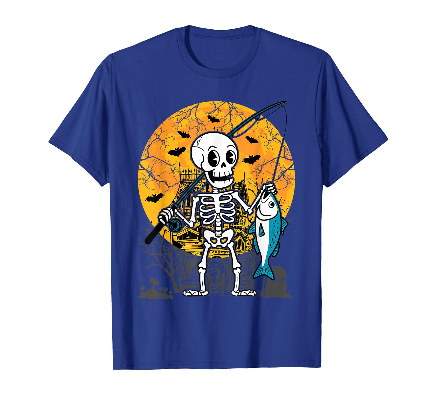 Halloween Skeleton Fishing Costume Fisherman Men Boys Kids T-Shirt
