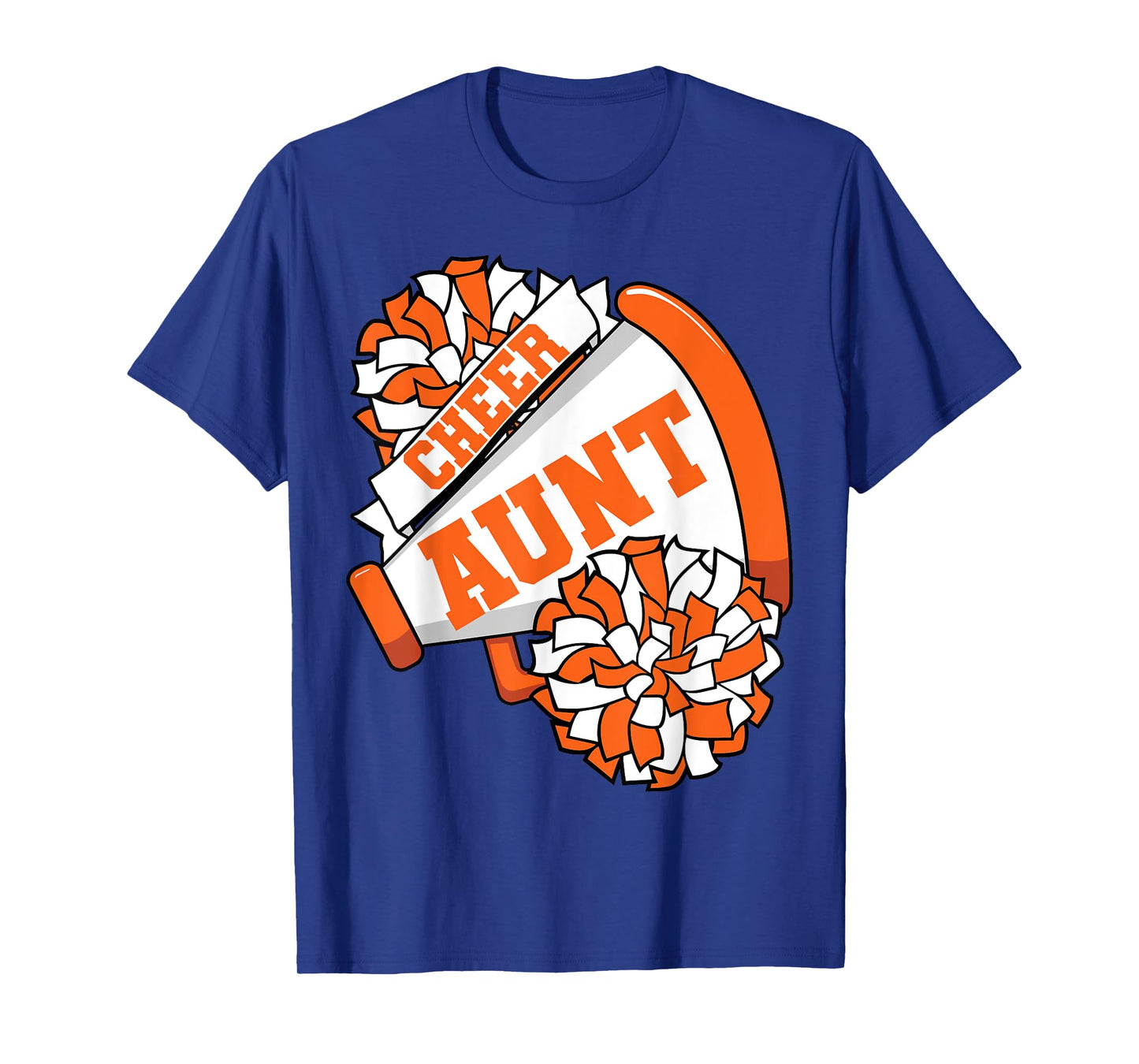 Cheer Aunt with Megaphone and Pom Poms Orange T-Shirt