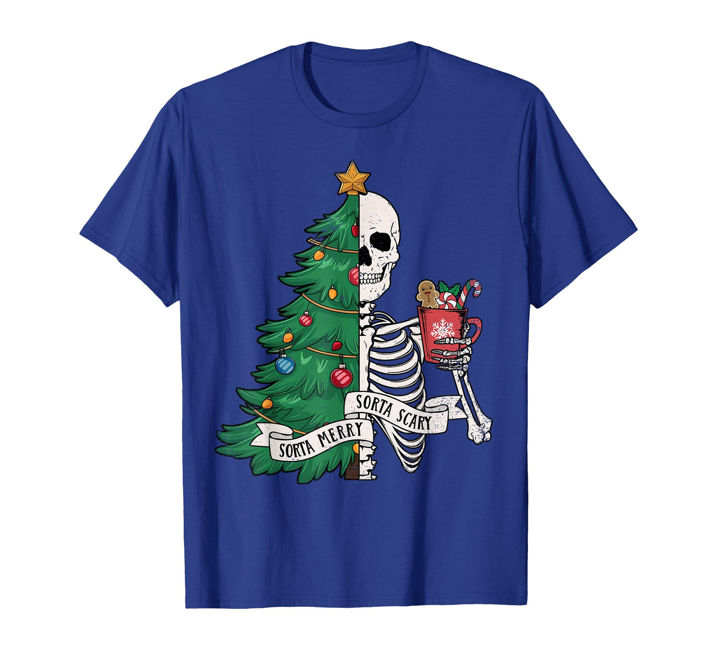 Funny Christmas Sorta Merry Sorta Scary Skeleton Xmas Tree T-Shirt