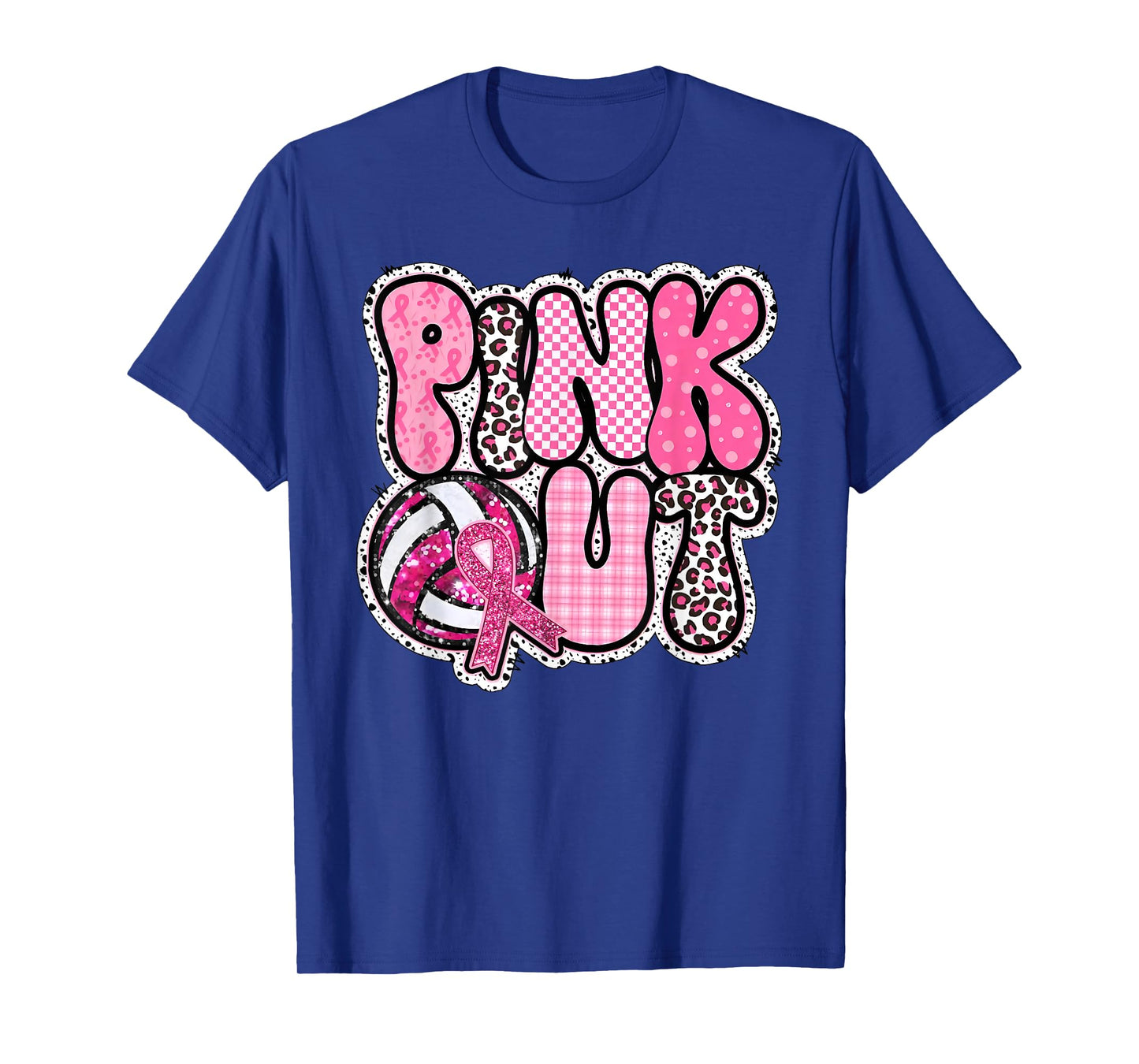 Pink Out Volleyball Breast Cancer Awareness Support Ribbon T-Shirt