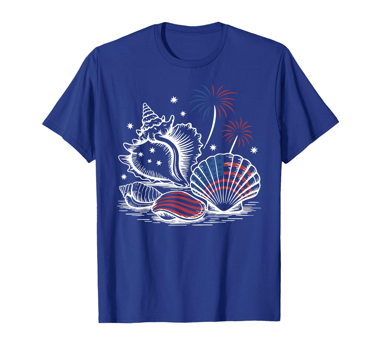 Patriotic Beach Shells 4th of July US Flag Summer Firework T-Shirt