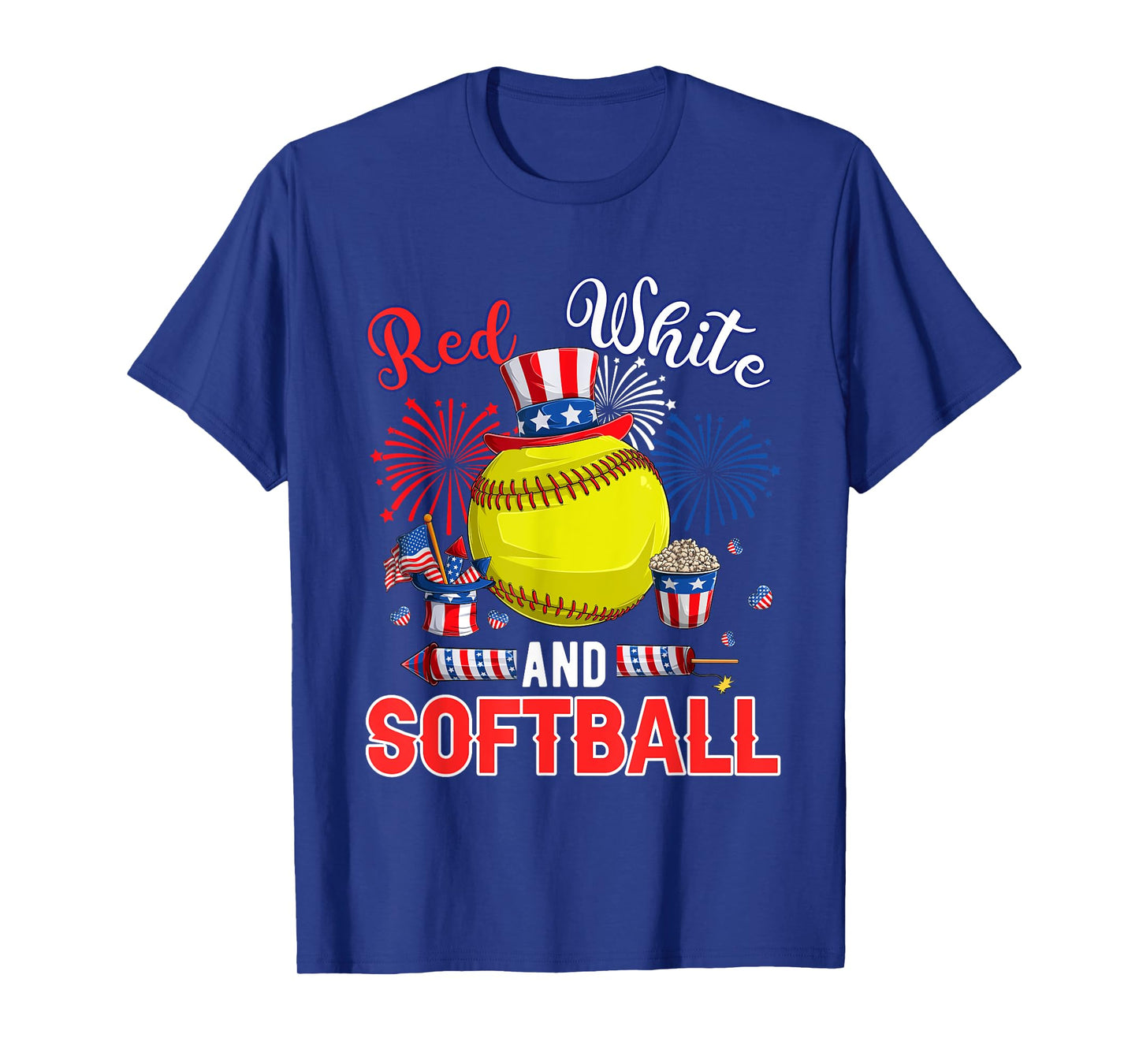 Red White And Softball 4th Of July Sports Lover Proud Flag T-Shirt