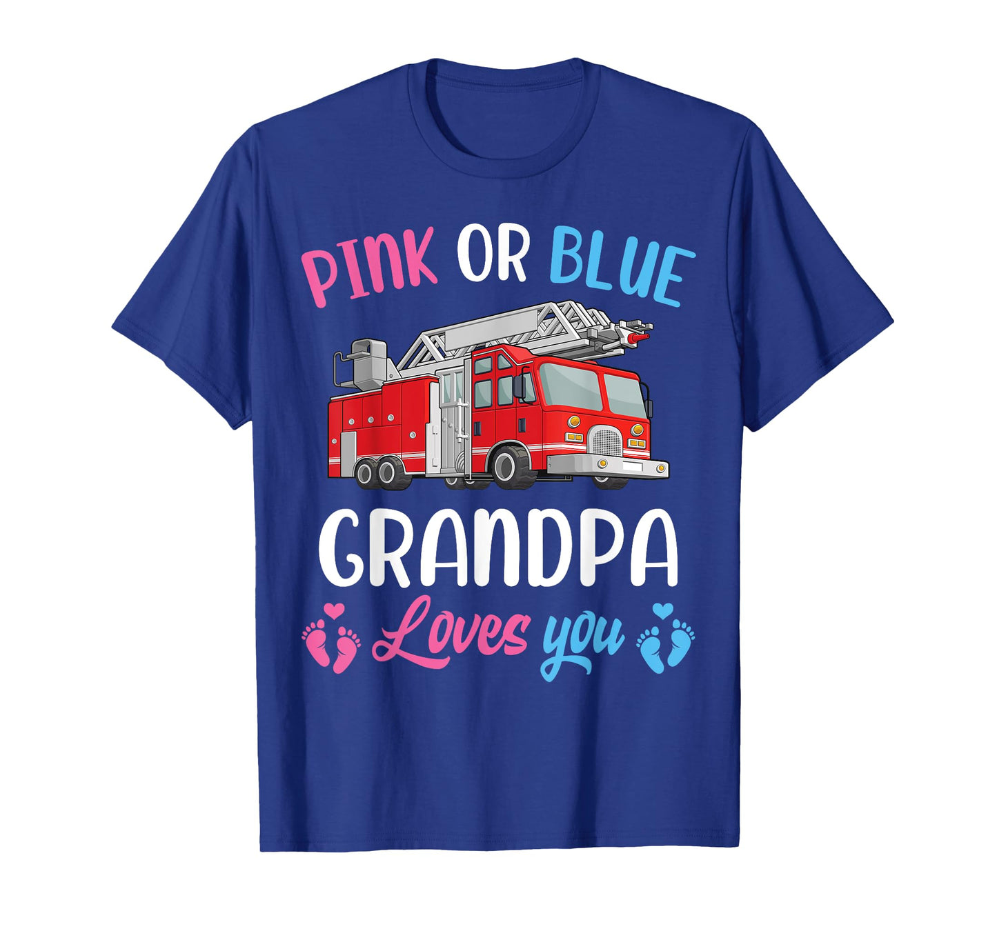 Pink Or Blue Grandpa Loves You Fire Truck Baby Gender Reveal T-Shirt
