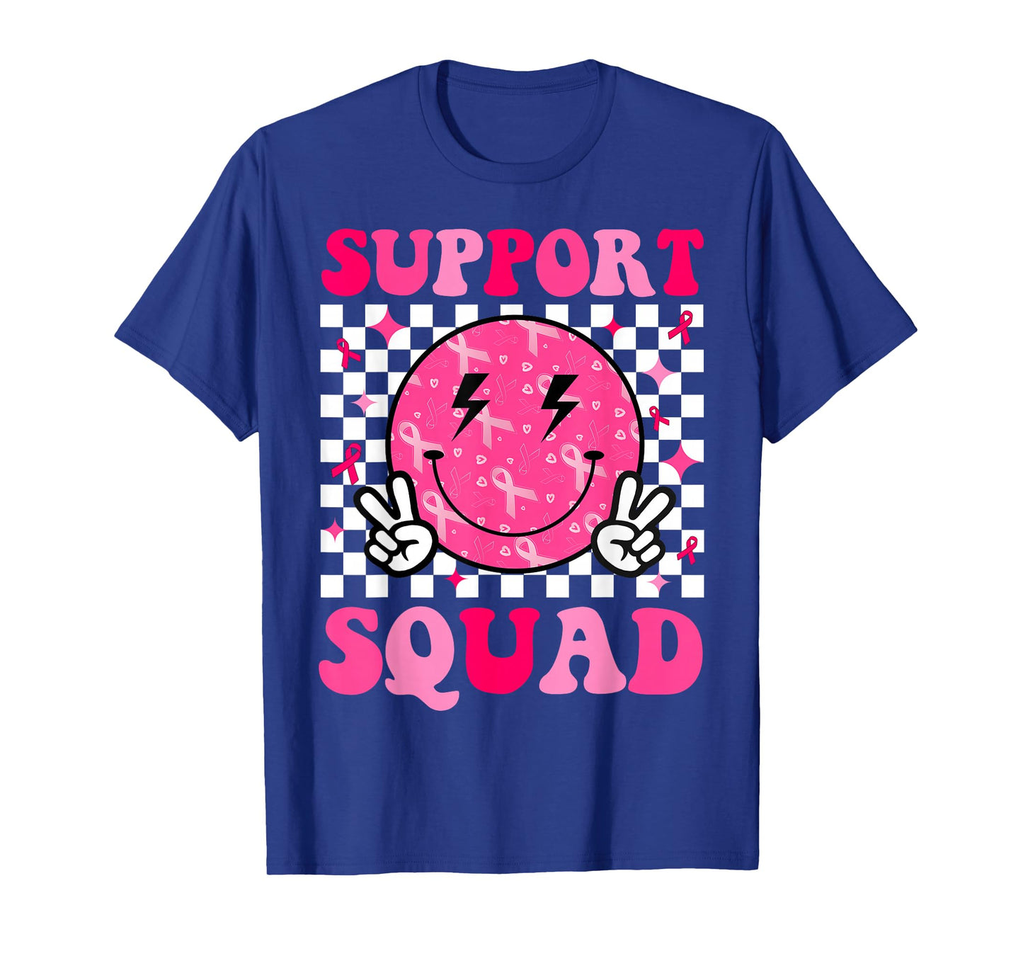 Support Squad Breast Cancer Awareness Pink Ribbon Smile Face T-Shirt