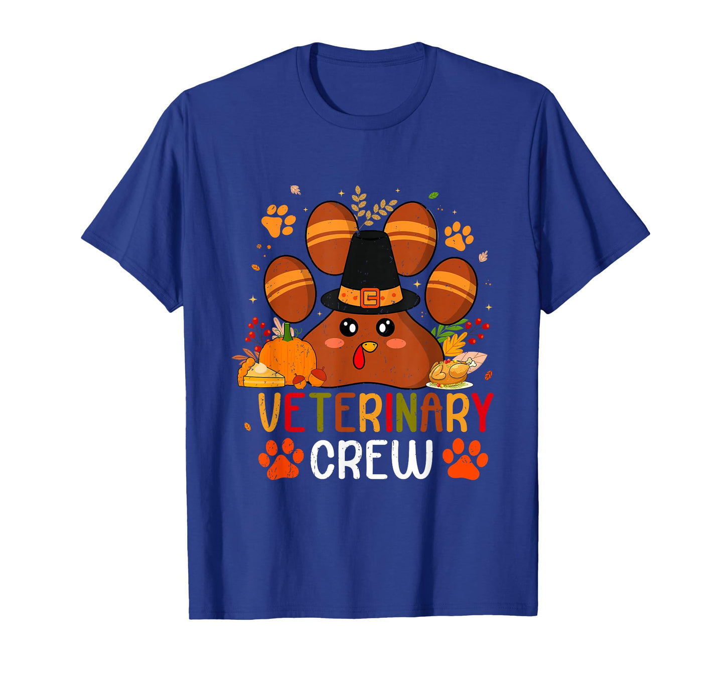Veterinary Crew Vet Tech Dog Cat Paw Turkey Thanksgiving T-Shirt