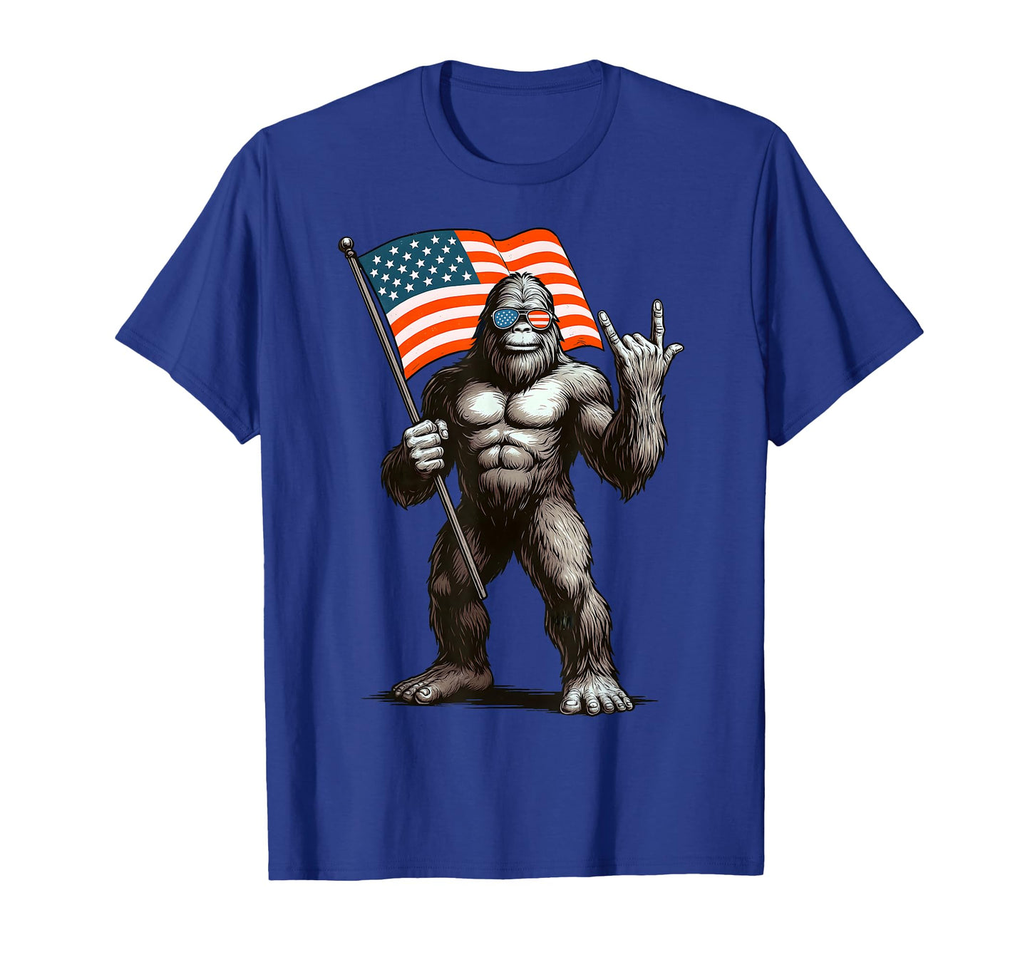Bigfoot American Flag Funny 4th Of July Men Rock Sasquatch T-Shirt