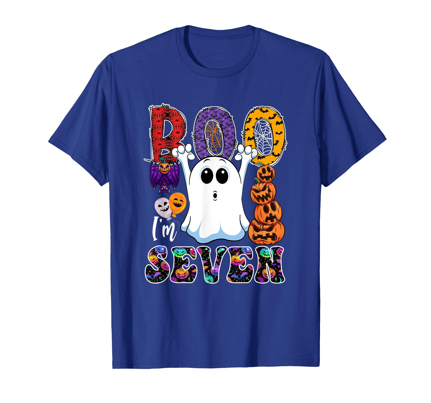 Boo I'm Seven Cute Boo Ghost Halloween 7th Birthday Family T-Shirt