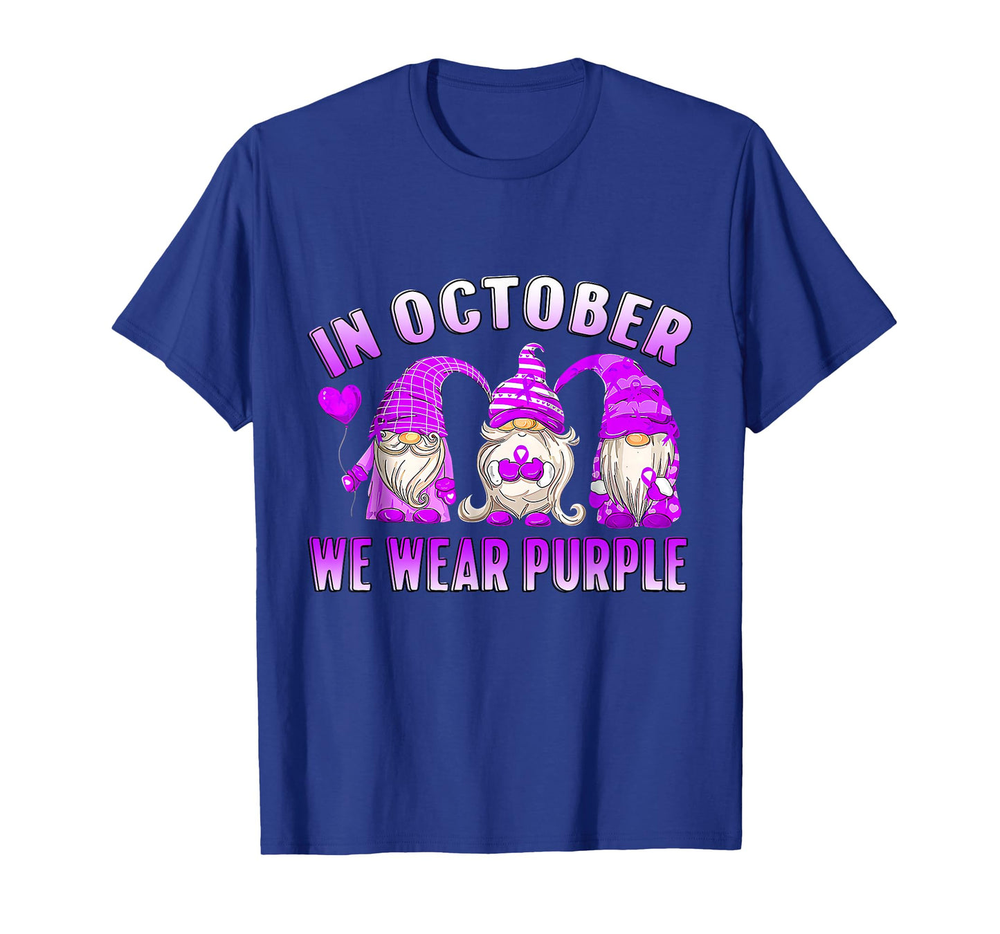 Ribbon Gnomes in October We Wear Purple Domestic Violence T-Shirt