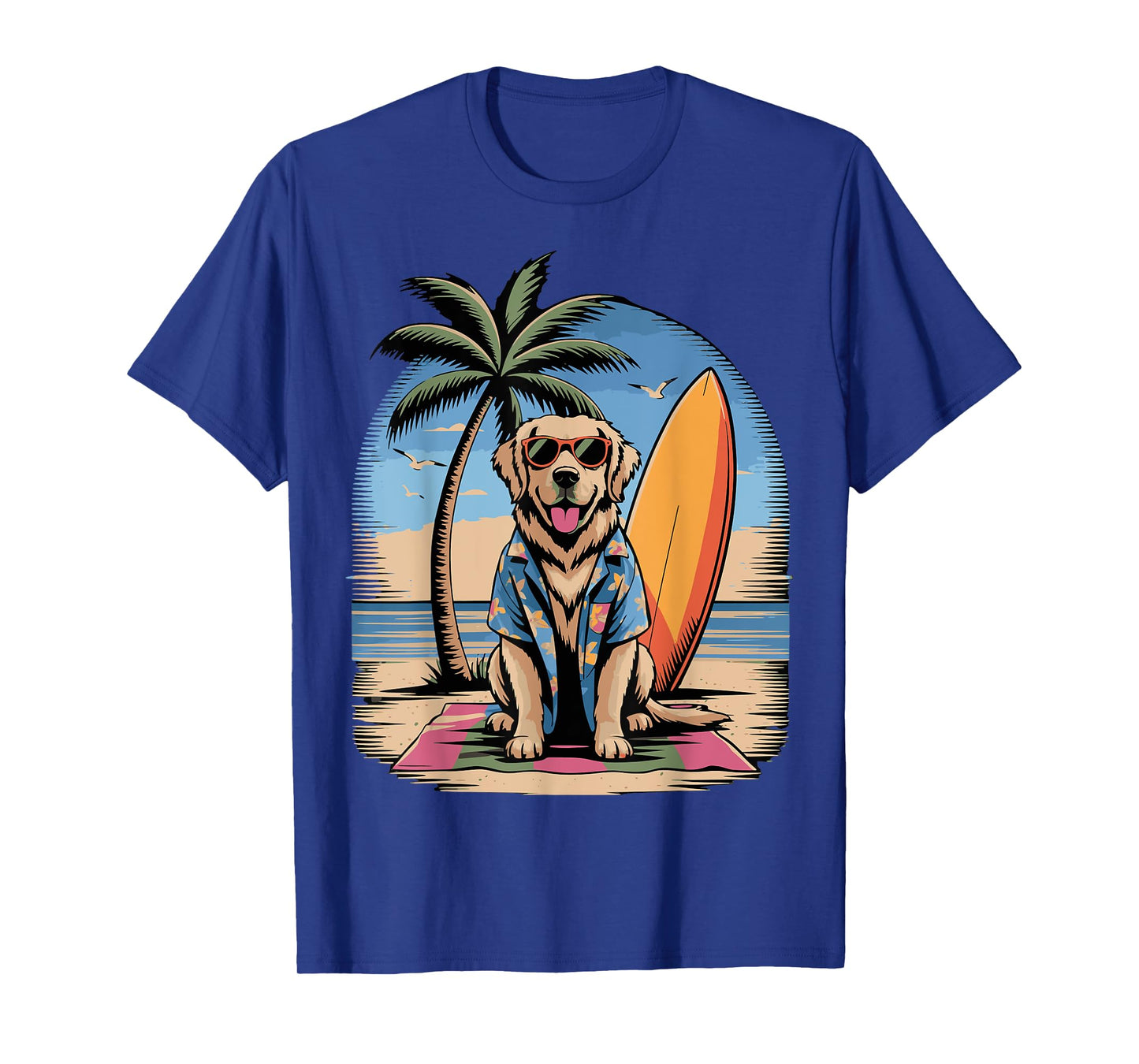 Surf Dog Summer Vibes Beach Palm Ocean Design Men Women Kids T-Shirt