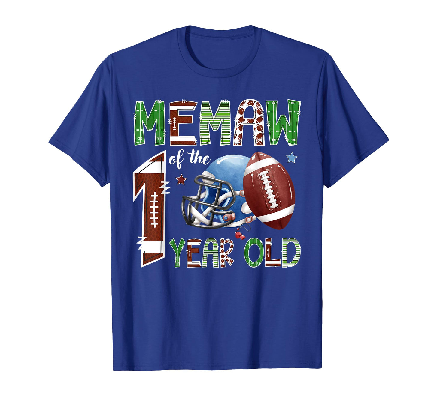 Memaw Of The 1 Year Old Football 1St Year Down Birthday T-Shirt