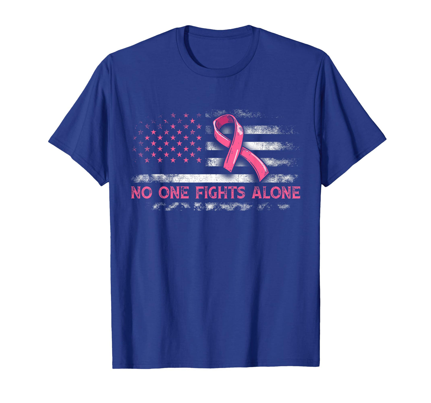 No One Fights Breast Cancer Alone American Flag Pink Ribbon T-Shirt
