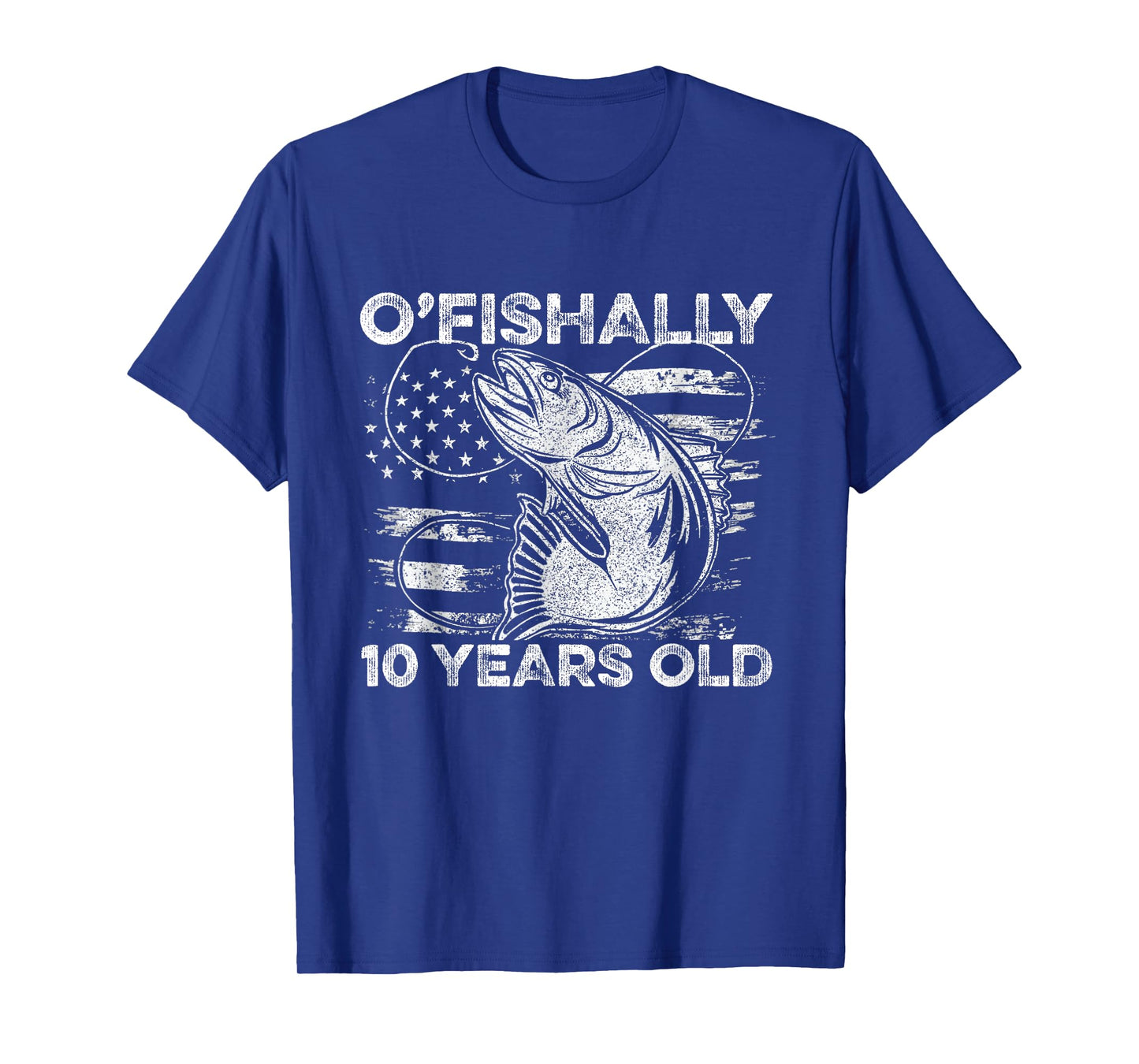 Ofishally 10 Year Old Shirt 10th Birthday Fishing US Flag T-Shirt