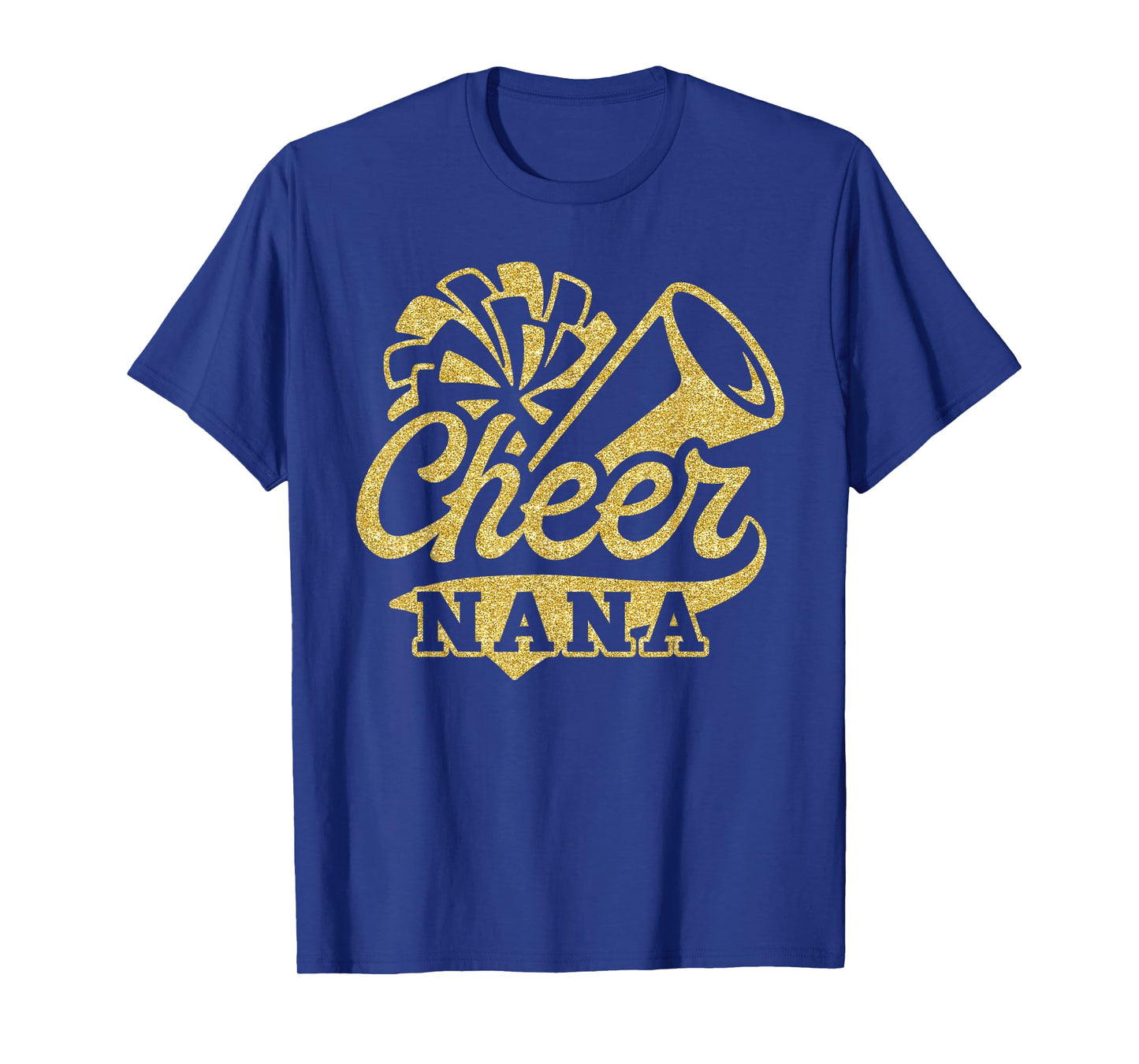 Cheer Nana Biggest Fan Cheerleader Black Yellow Gold Pom Pom T-Shirt