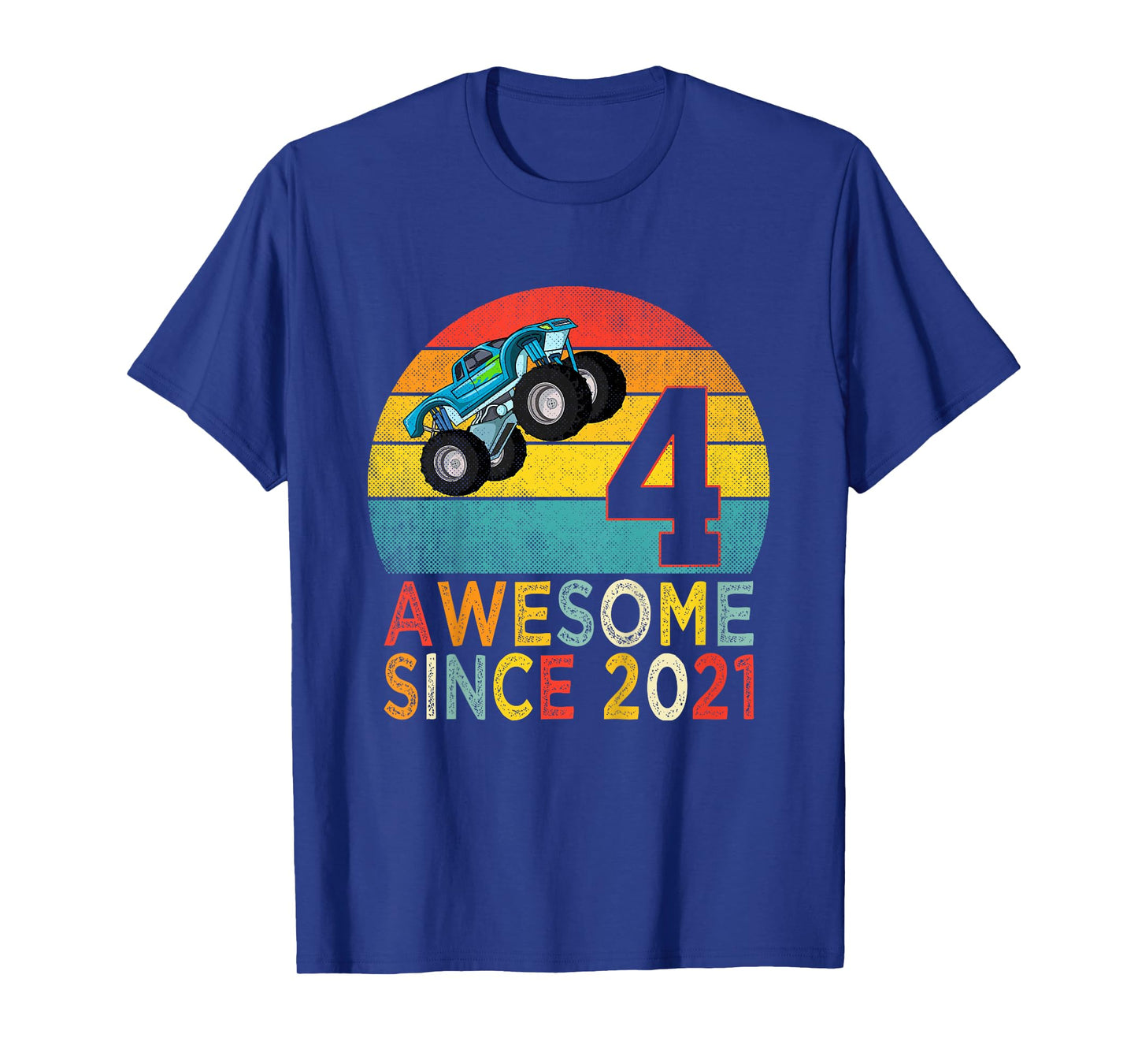 4th Birthday Monster Truck Lover 4 Years Old Vintage Retro T-Shirt