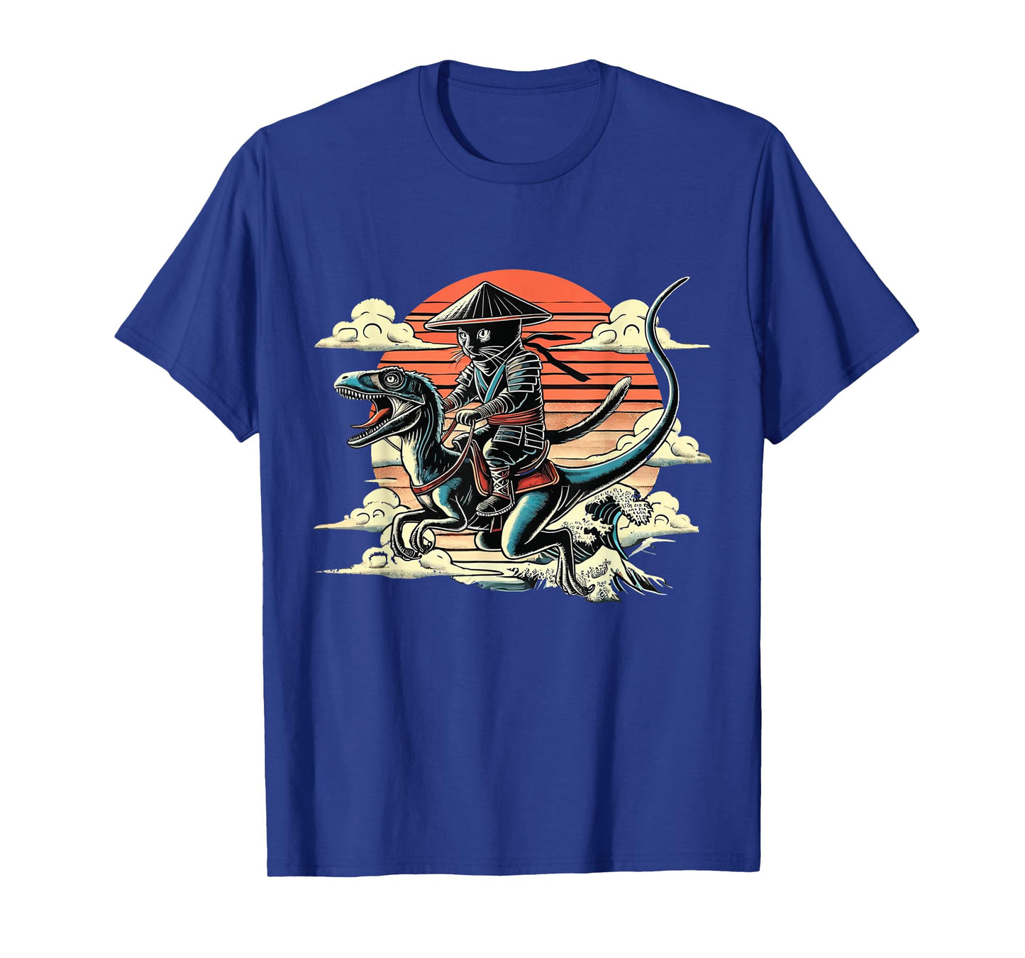 Retro Ninja Cat Riding A Dinosaur Japanese Art Cat Lovers T-Shirt