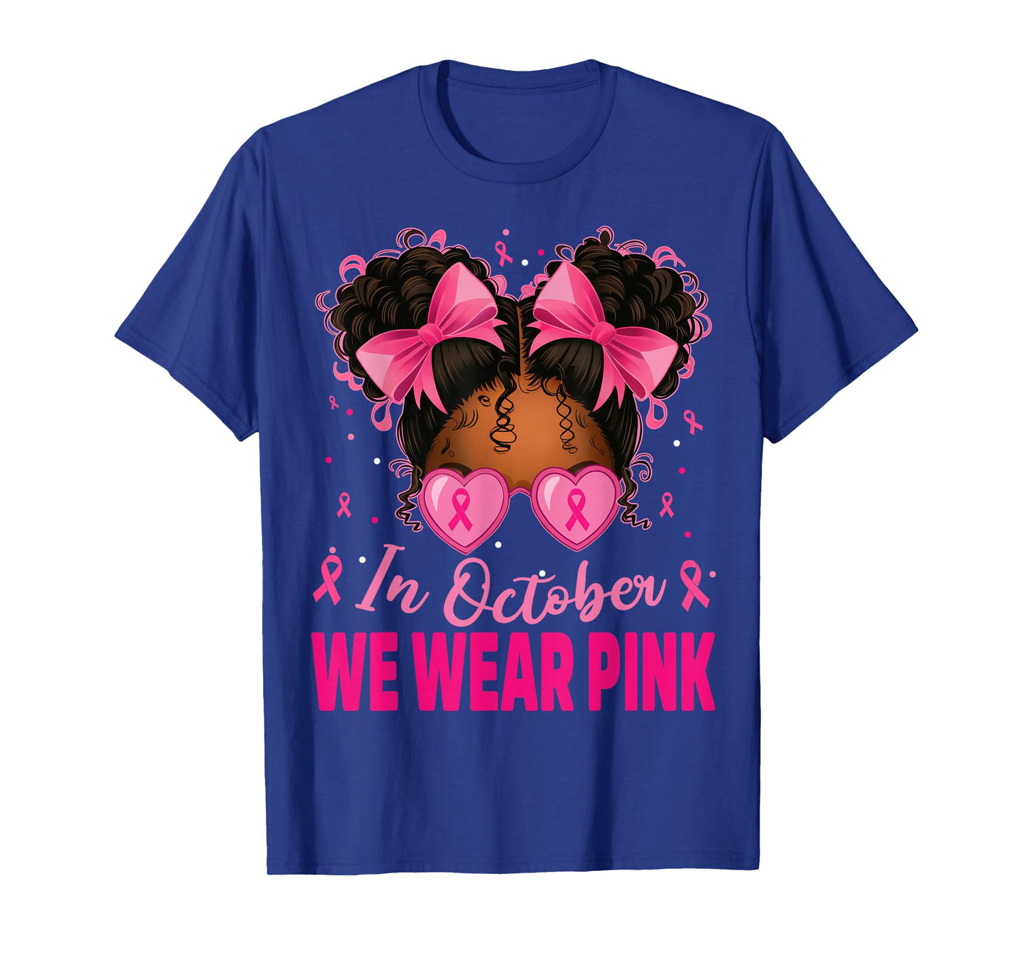 in October We Wear Pink Afro Girls Toddler Breast Cancer T-Shirt