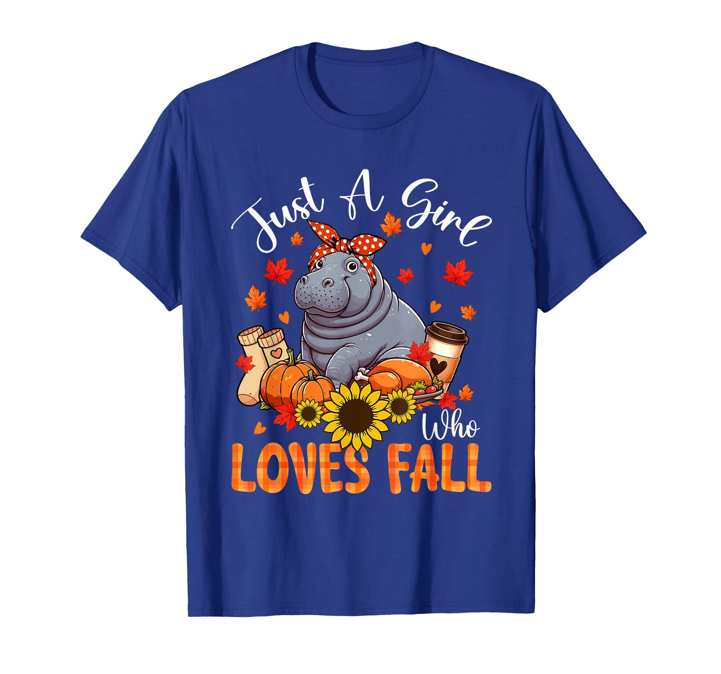 A Girl Loves Fall Thanksgiving Signs Hippo Bow Tie Autumn T-Shirt