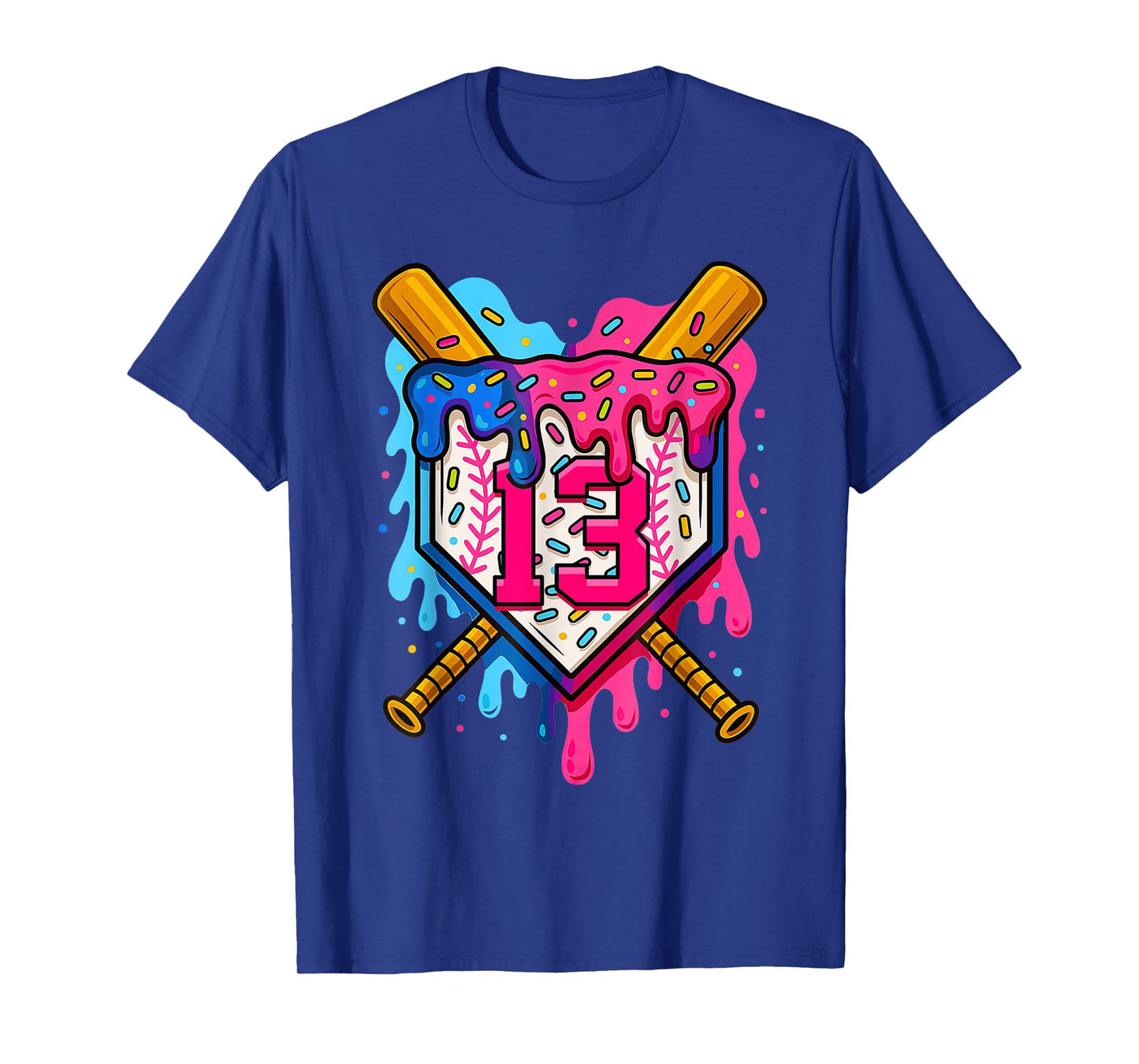 13th Baseball Birthday Ice Cream Drip Boys Girls 13 Years T-Shirt