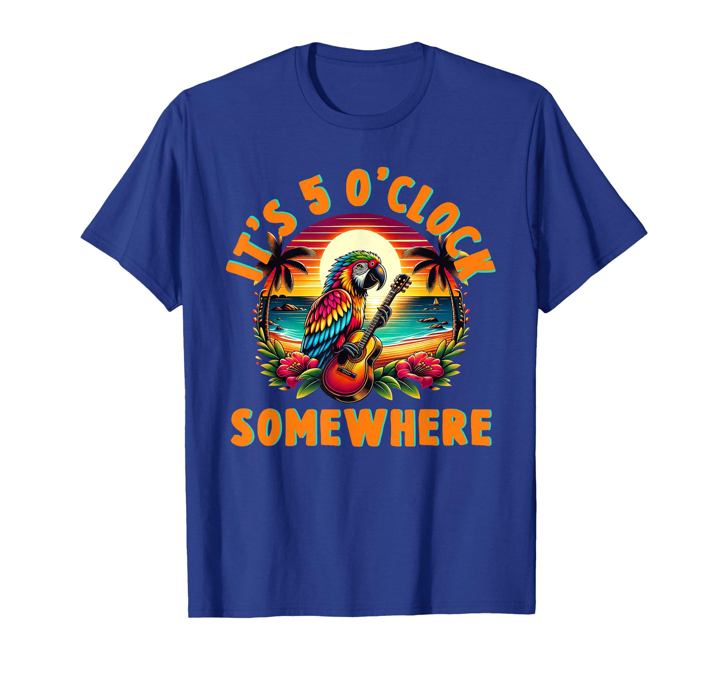 It's 5 O'clock Somewhere Funny Summer Beach Vacation Parrot T-Shirt