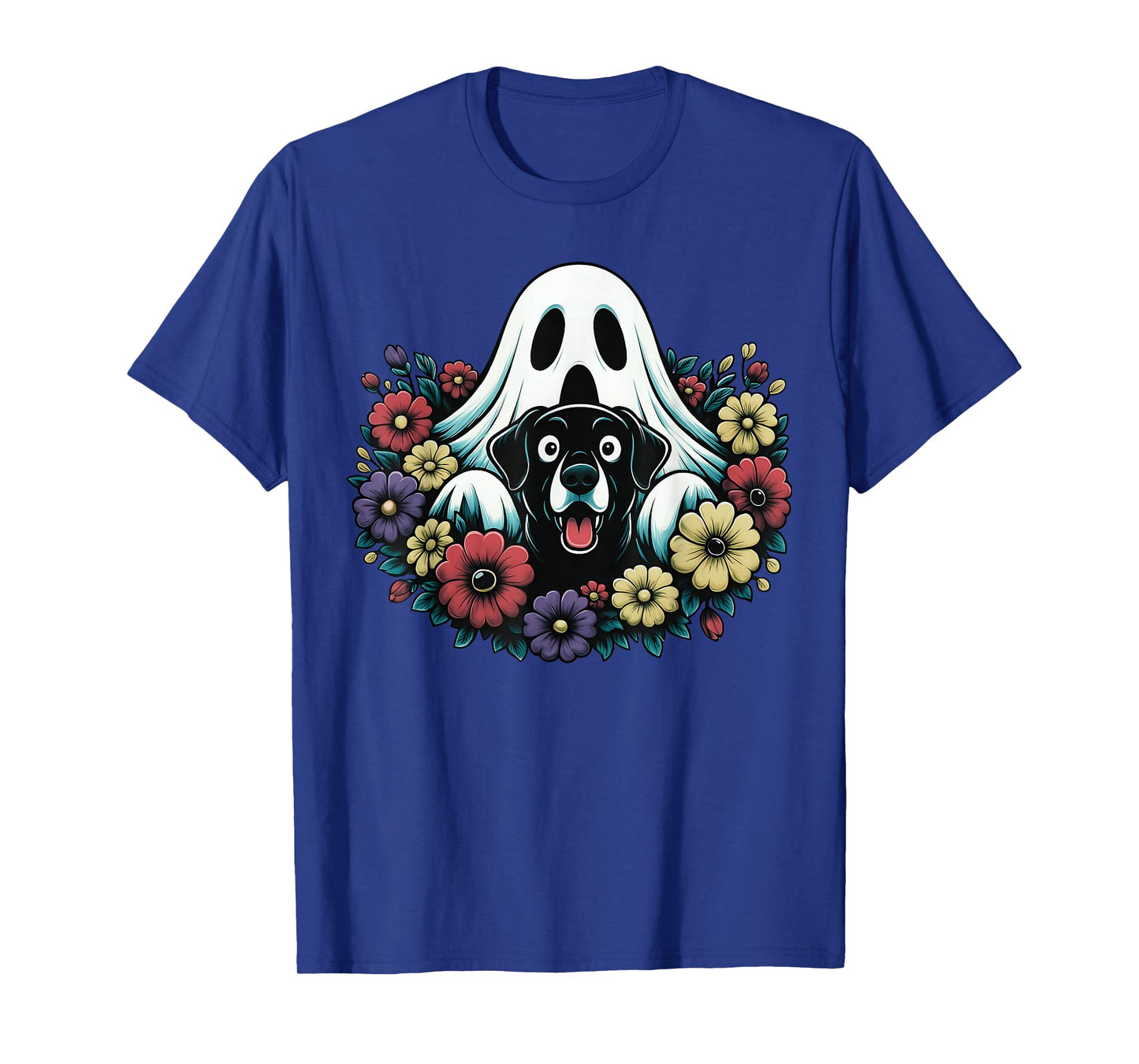 Retro Halloween Spooky Ghost Labrador Retriever Floral Dogs T-Shirt