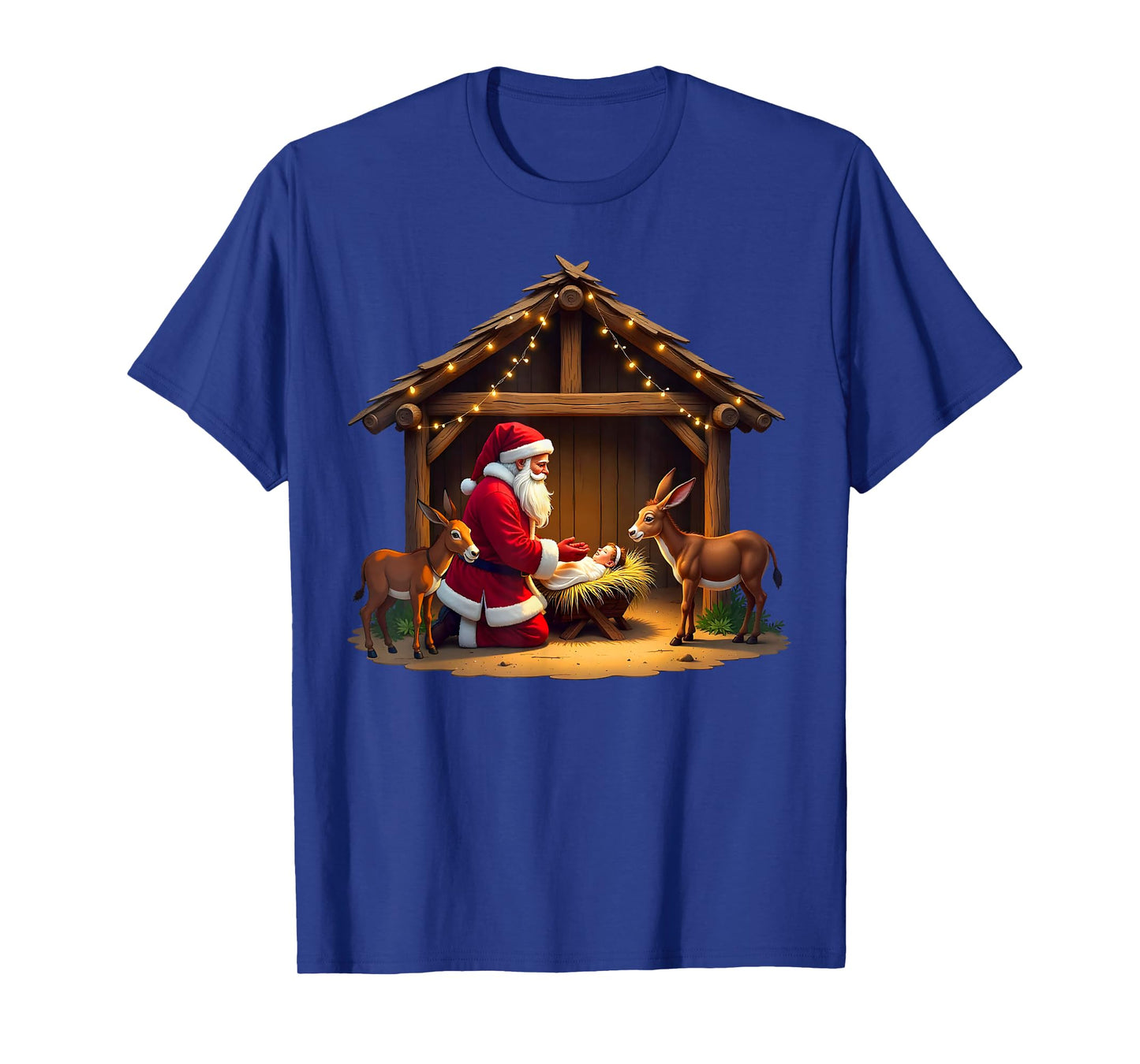 Kneeling Santa Claus & Baby Jesus Merry Christmas Christians T-Shirt