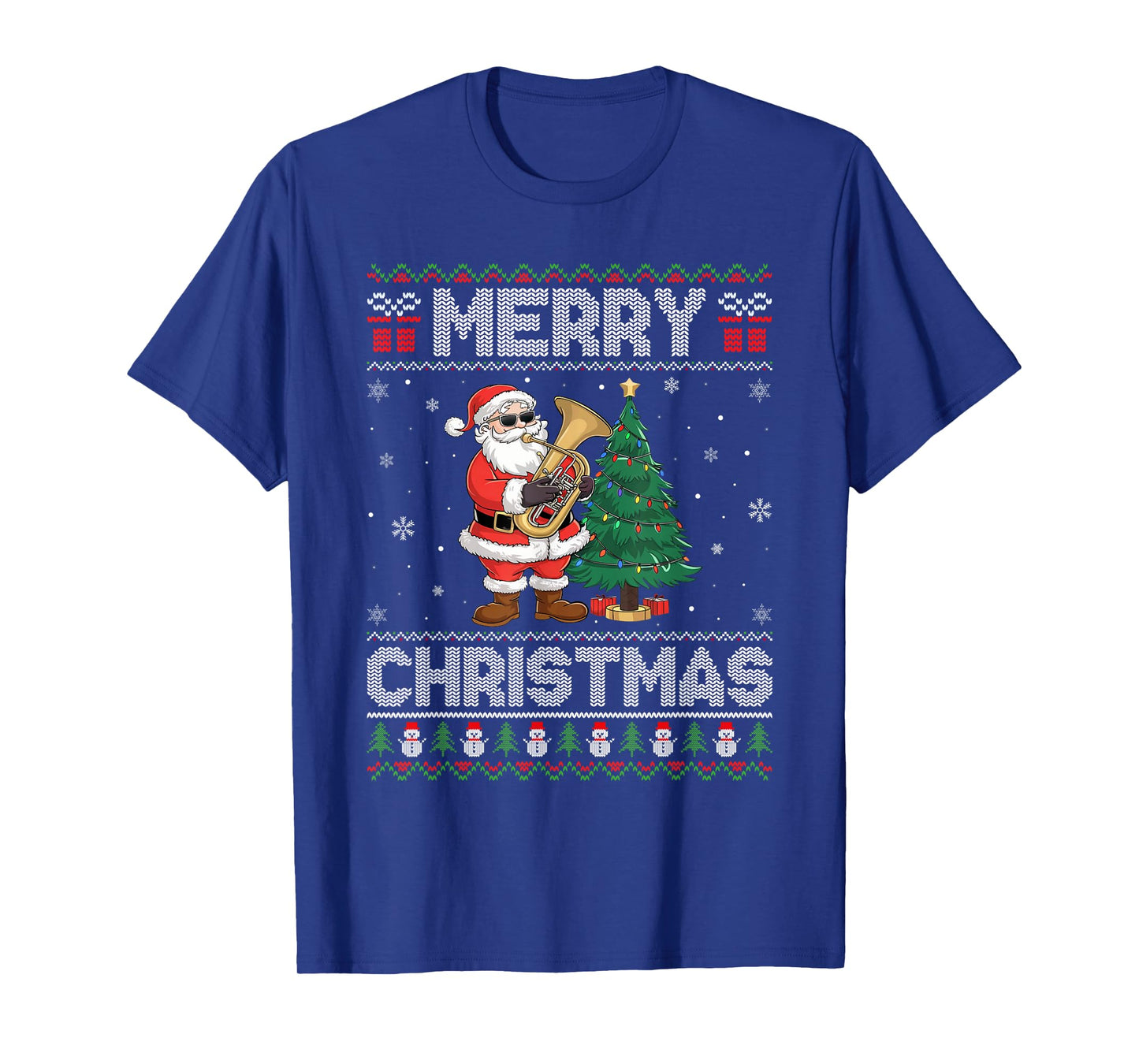 Santa Playing Tuba Men Women Kids Ugly Christmas T-Shirt