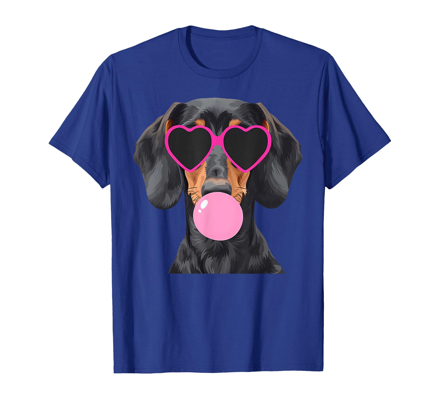 Funny Dachshund Wearing Glasses and Blowing Pink Bubble Gum T-Shirt