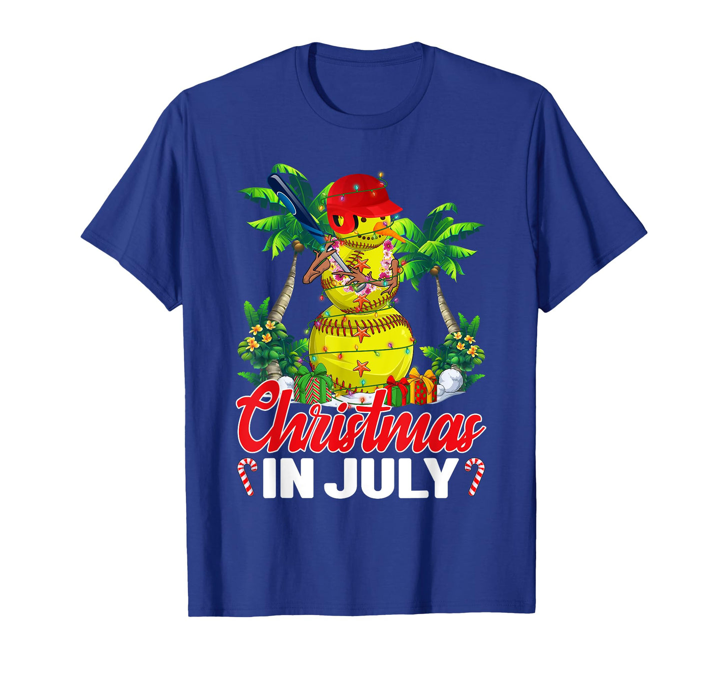 Funny Softball Santa Hat Hawaiian Christmas In July Summer T-Shirt