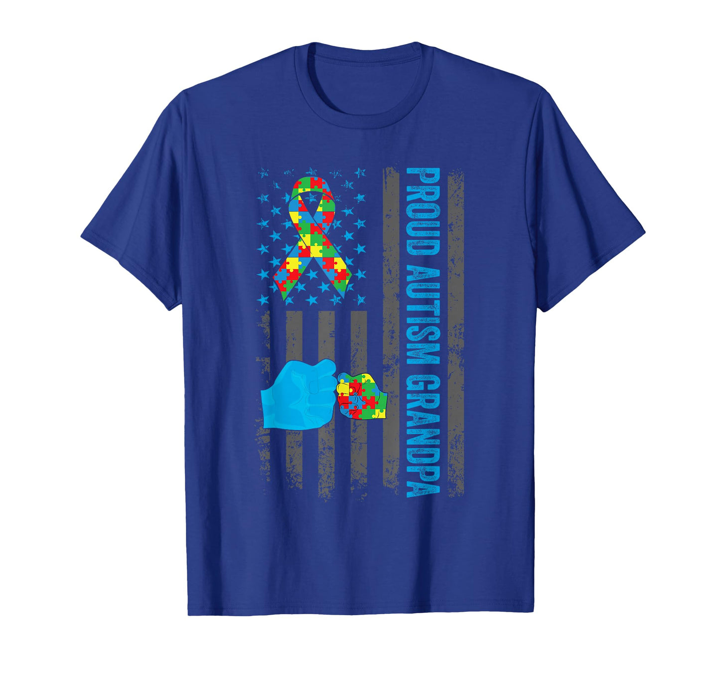 Proud Autism Grandpa American Flag Autism Awareness Grandpa T-Shirt