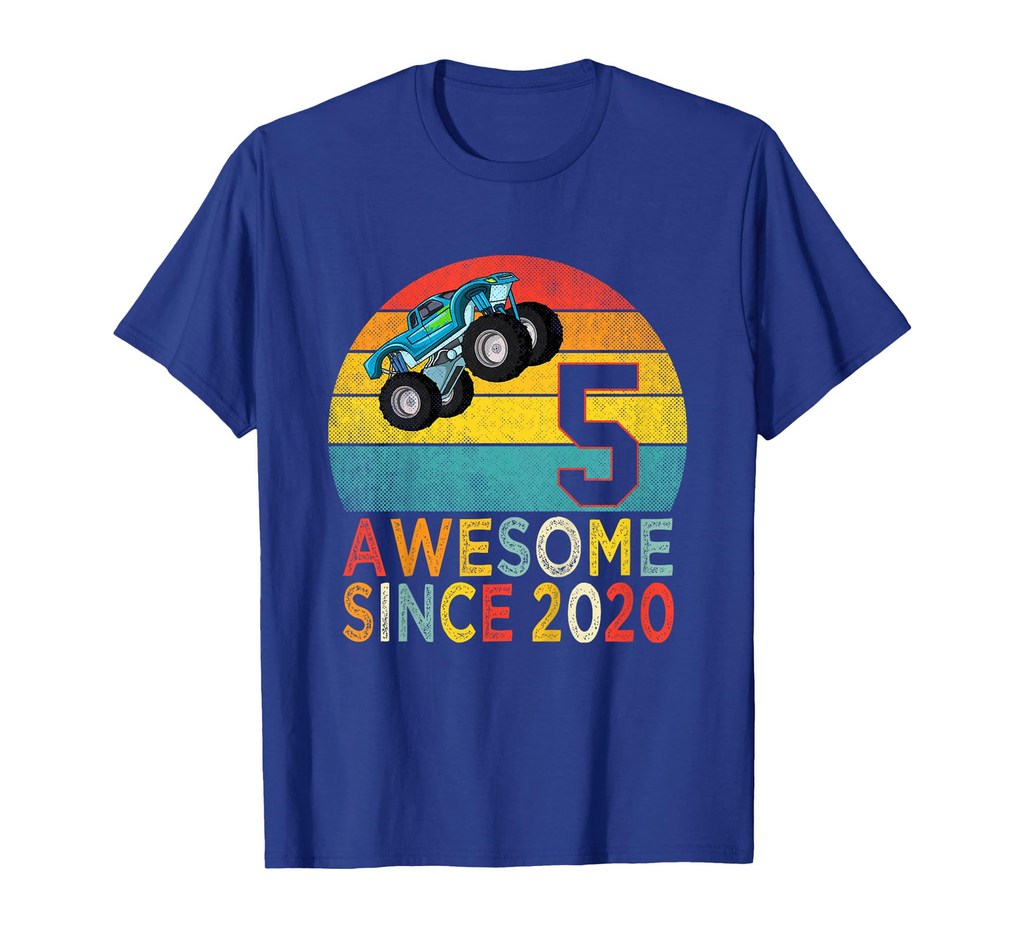 5th Birthday Monster Truck Lover 5 Years Old Vintage Retro T-Shirt