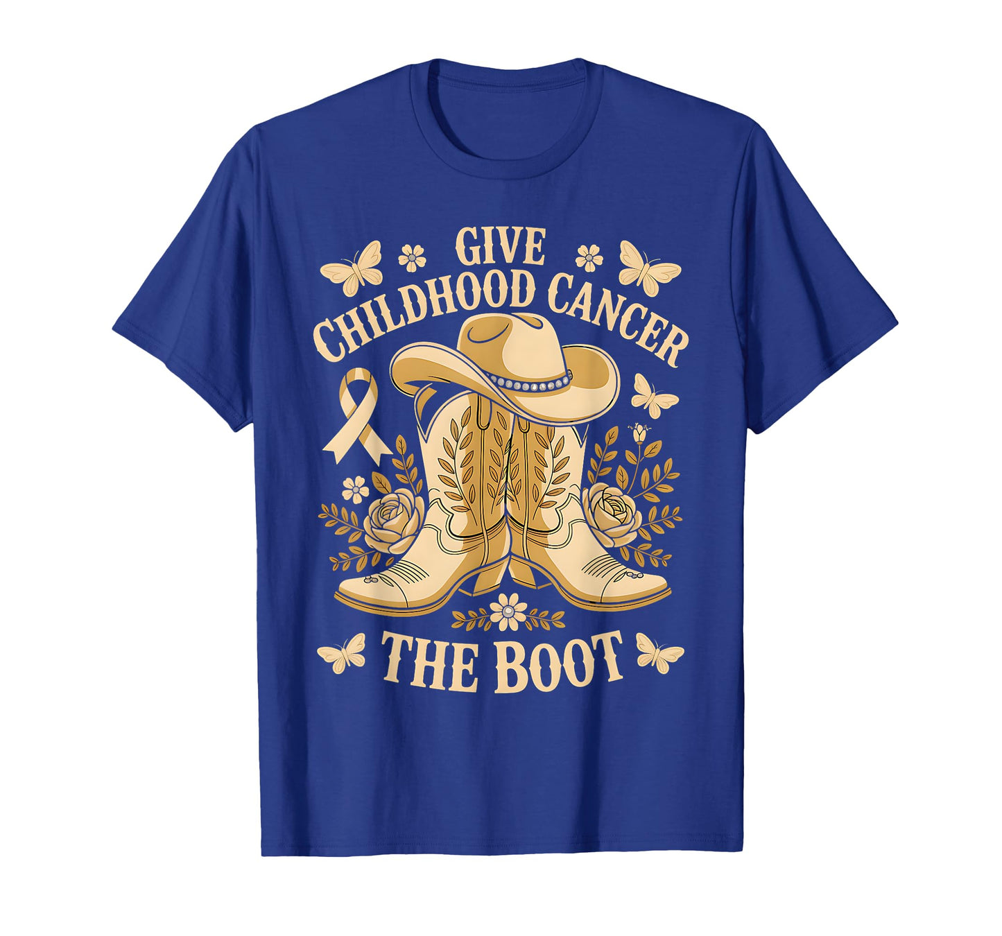Give Childhood Cancer The Boot Cowgirl Awareness Ribbon T-Shirt