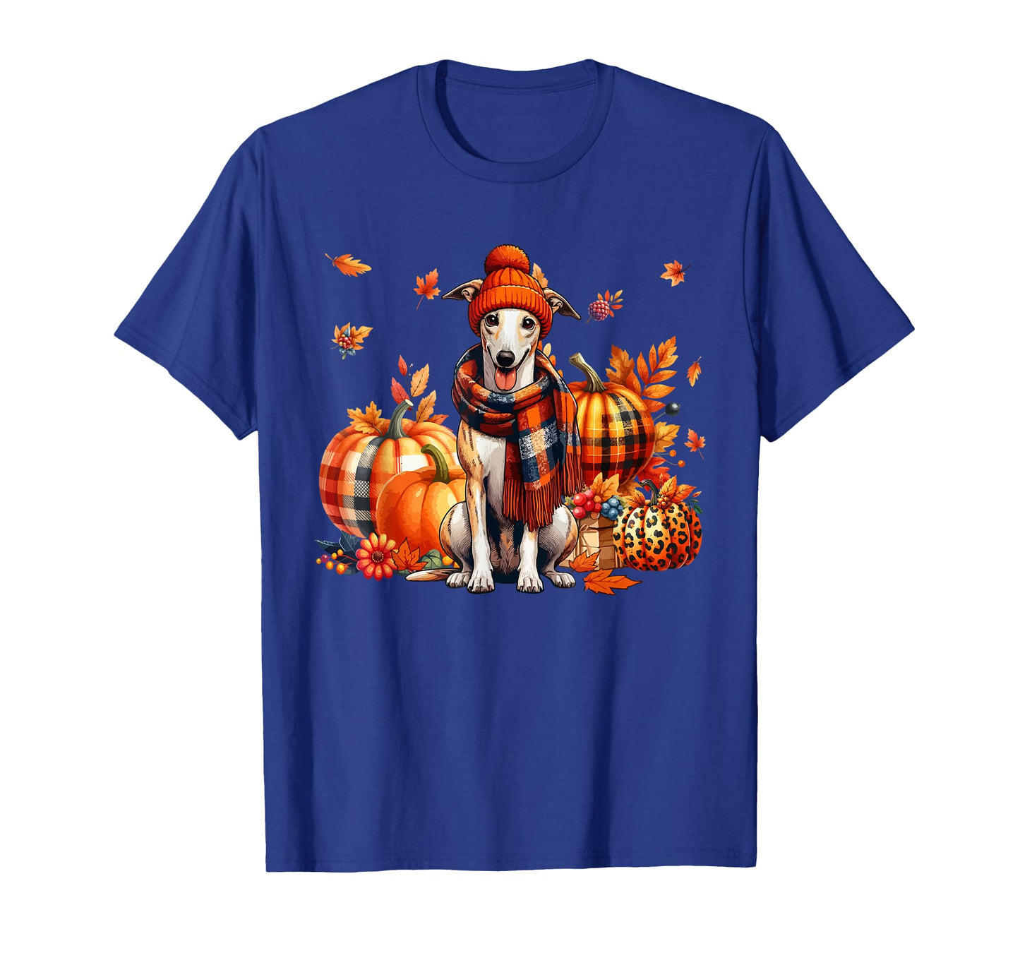 Whippet Thanksgiving Leopard Pumpkins Fall Leaves Lover T-Shirt