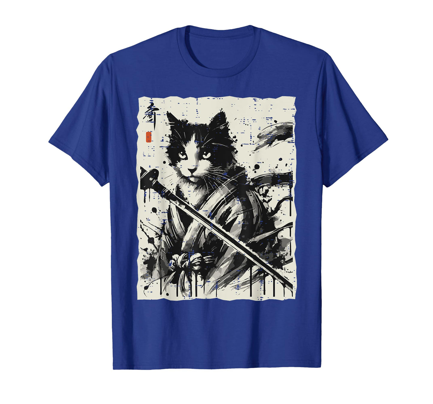 Japanese Ink Cat Warrior Katana Vintage Art Women Men Kids T-Shirt
