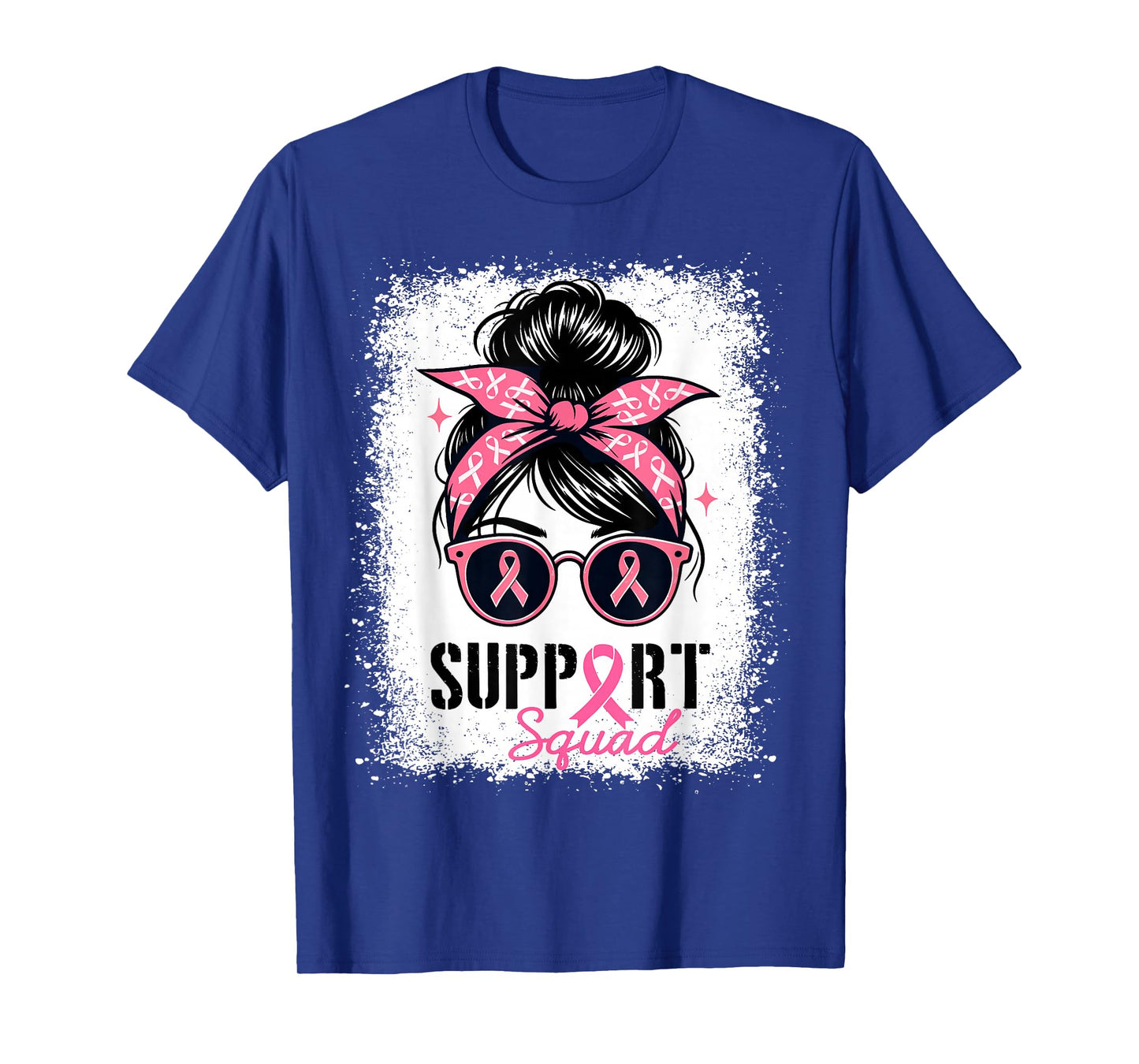 Support Squad Messy Bun Pink Warrior Breast Cancer Awareness T-Shirt