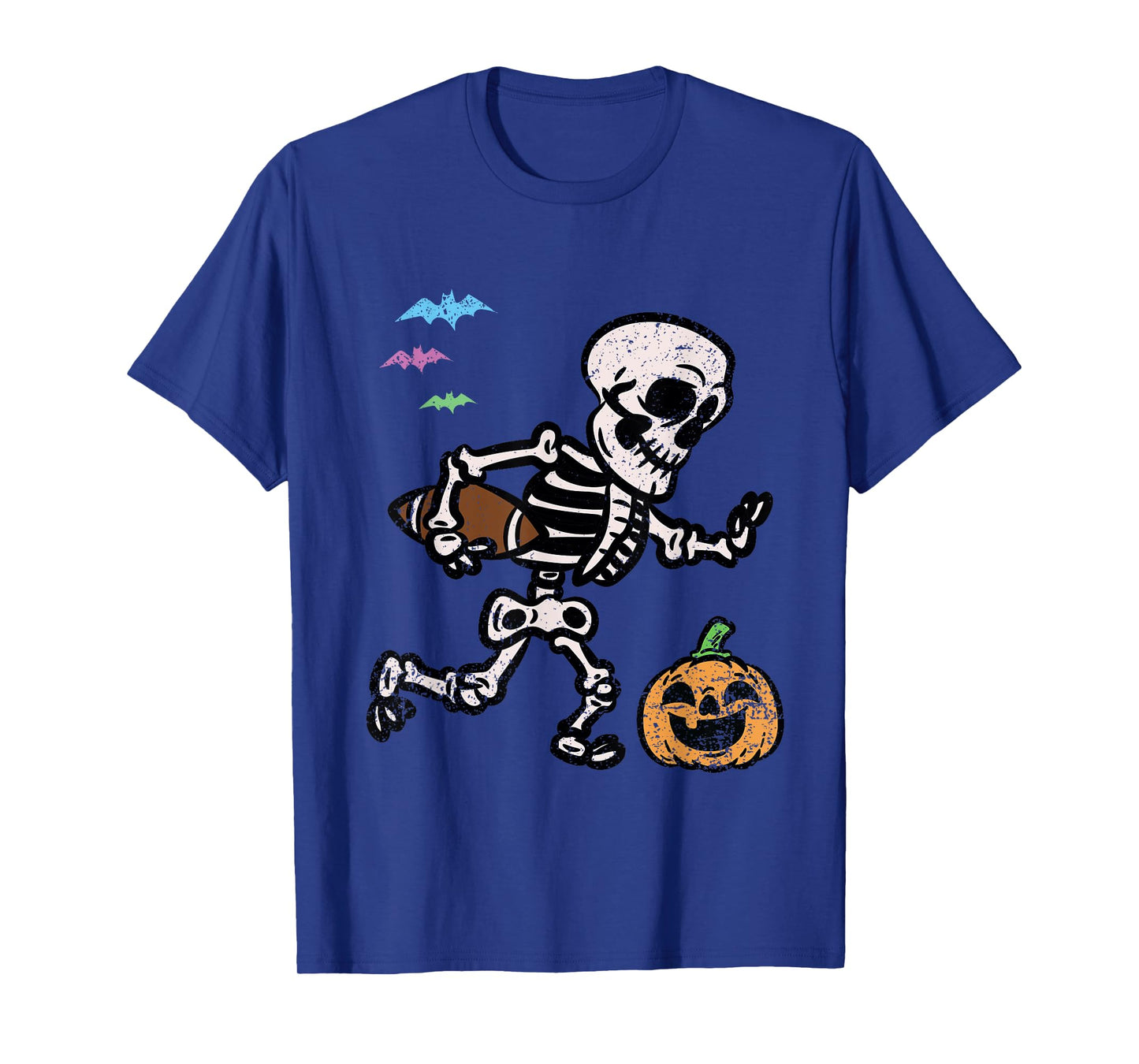 Skeleton Football Player Halloween Costume Funny Pumpkin T-Shirt