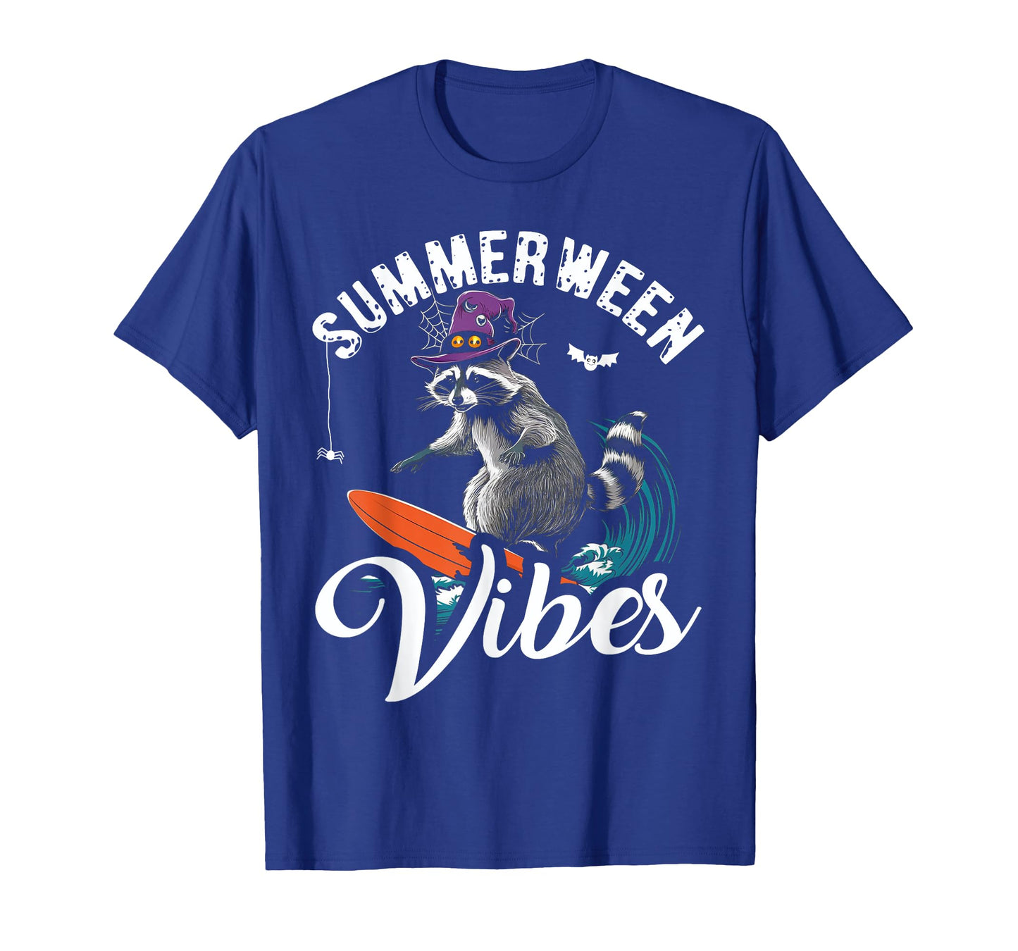 Summerween Vibes Raccoon Surfing Summer Halloween Vacation T-Shirt