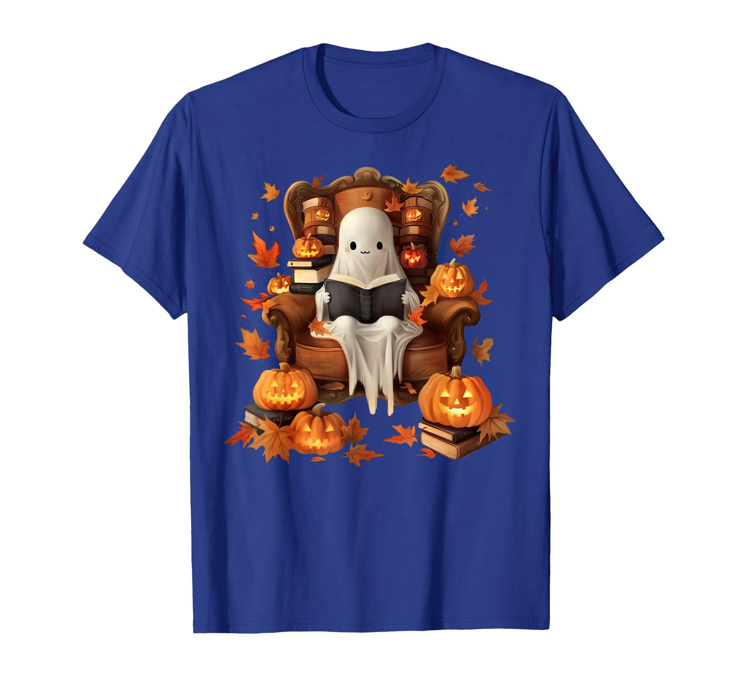 Vintage Ghost Book Reading Pumpkin Gothic Halloween Teachers T-Shirt for Men Women Kids