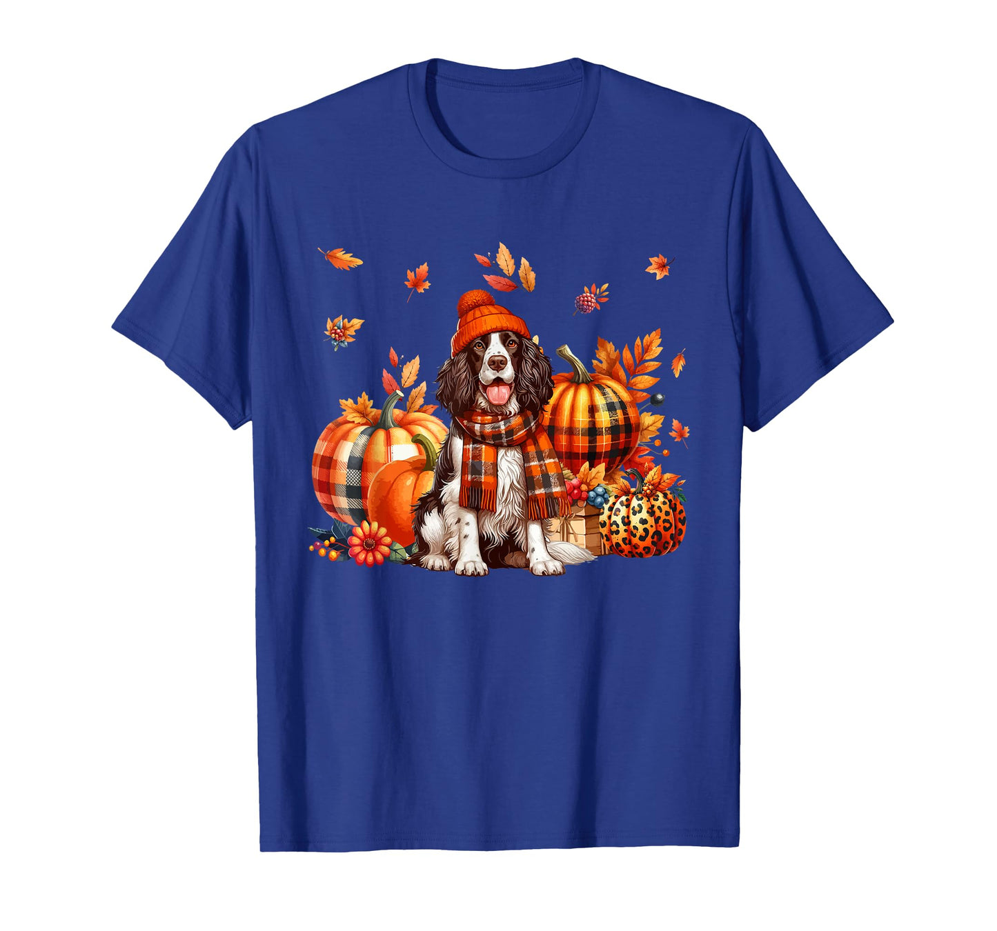 English Springer Spaniel Thanksgiving Leopard Pumpkins Fall T-Shirt