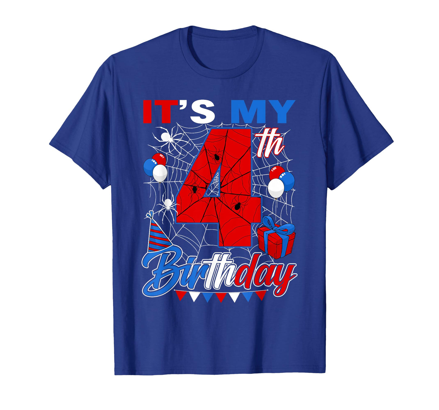 It's My 4th Birthday Spider Theme 4 Year Old Party Boys Kids T-Shirt