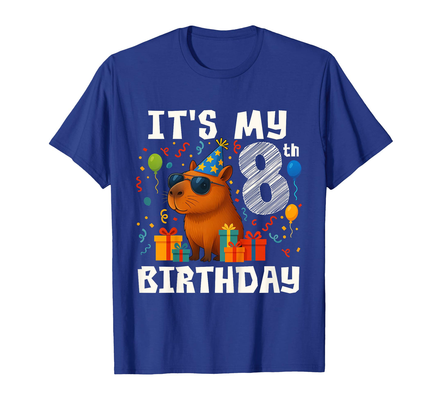 Its My 8th Birthday 8 Years Old Capybara Gifts Boys T-Shirt