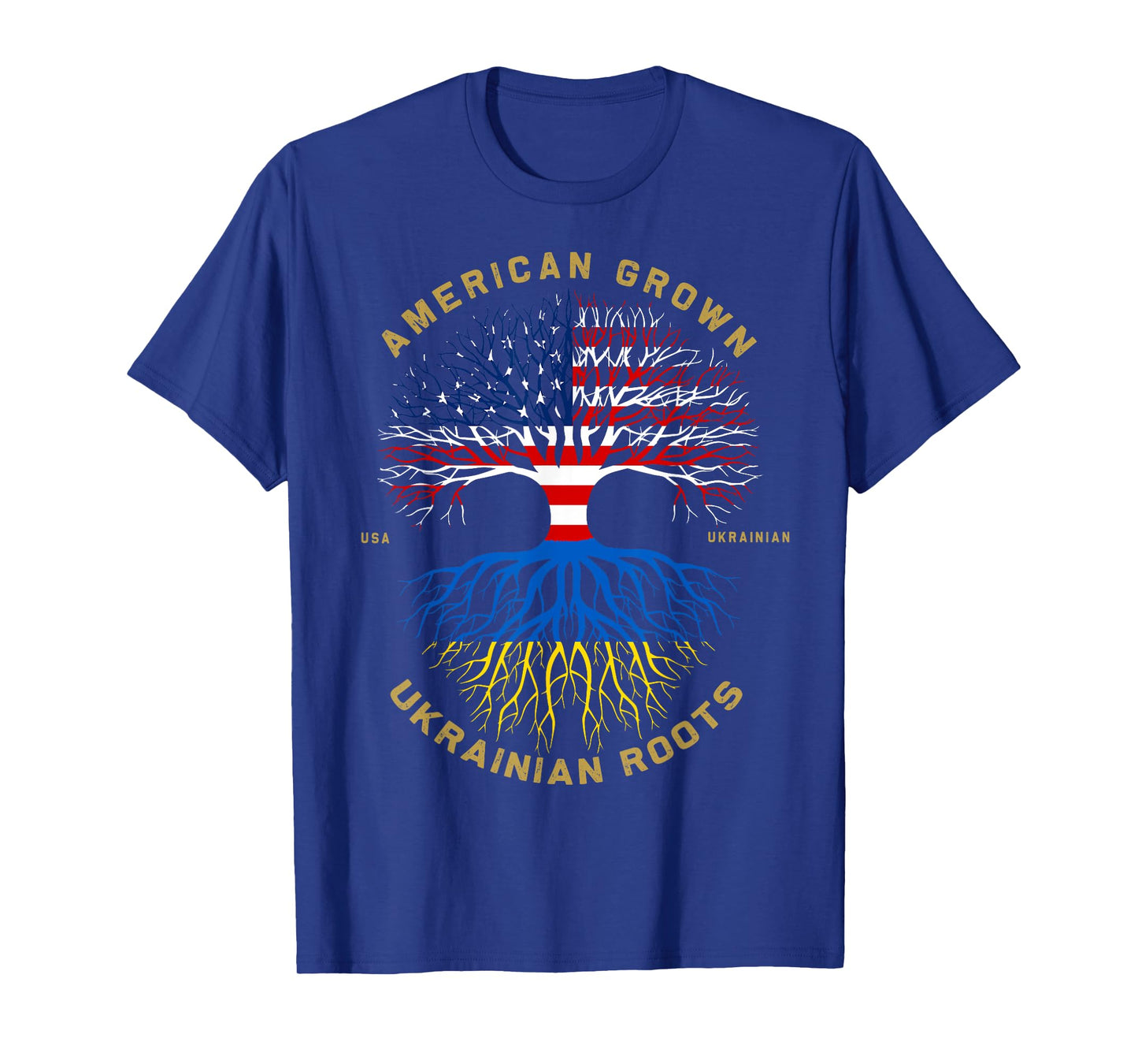 American Grown With Ukrainian Roots Tree Vintage USA Flag T-Shirt for Women Kids Men