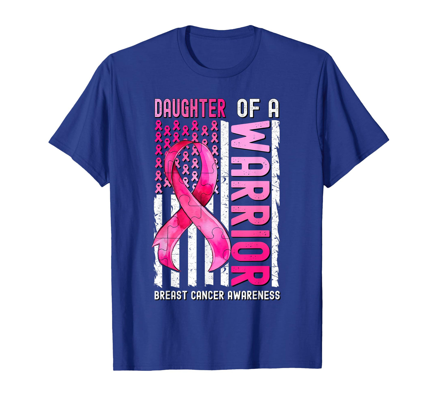 Daughter Of A Warrior Breast Cancer USA Flag Awareness Pink T-Shirt