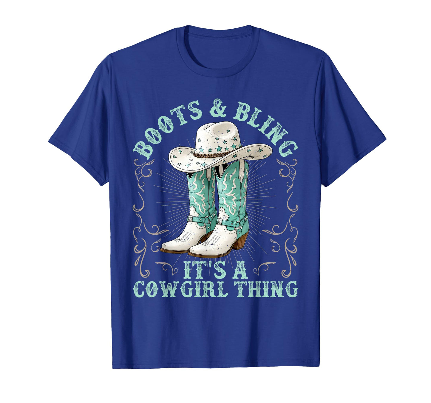 Boots and Bling Itβs A Cowgirl Thing Western Rodeo Cowgirls T-Shirt