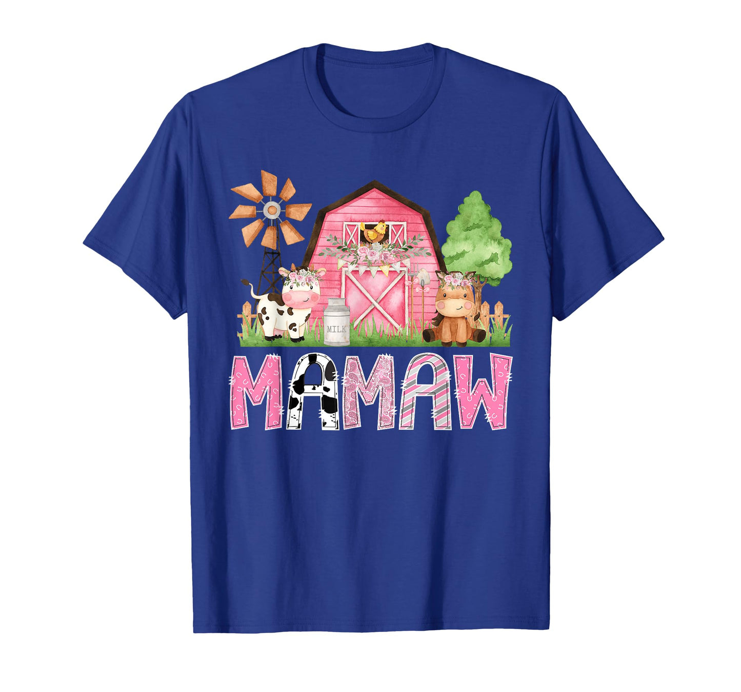 Mamaw Pink Farm Cow Kids Birthday Matching Family T-Shirt