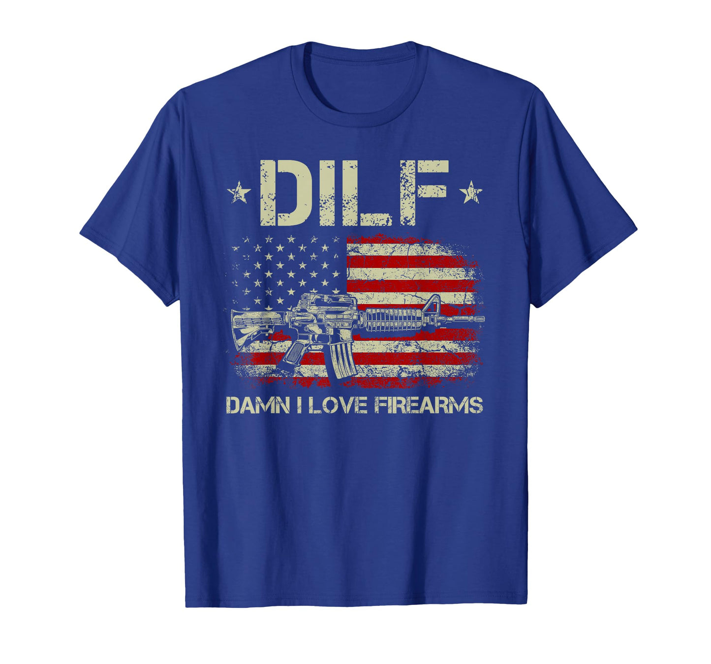 Mens Gun American Flag DILF - Damn I Love Firearms T-Shirt