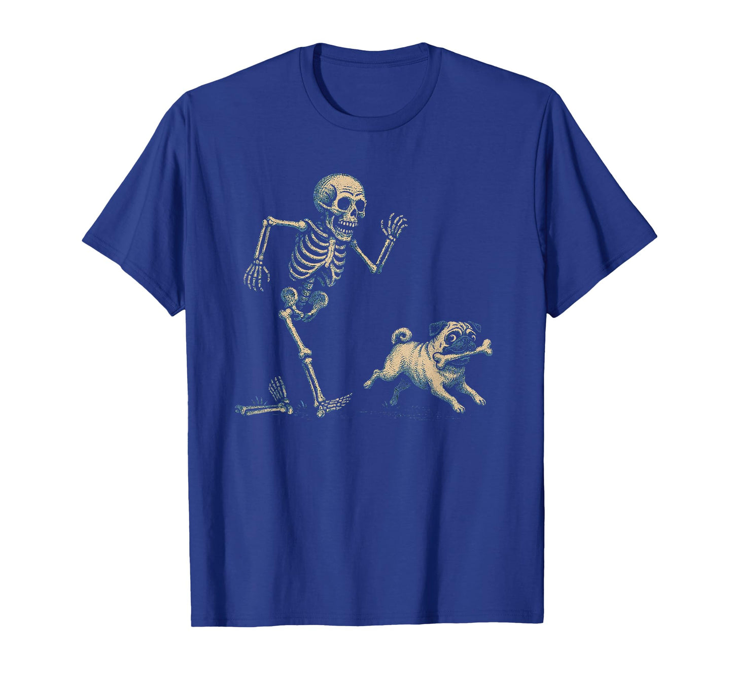 Funny Skeleton Chasing Pug Halloween Dog Mom Pug Lover T-Shirt