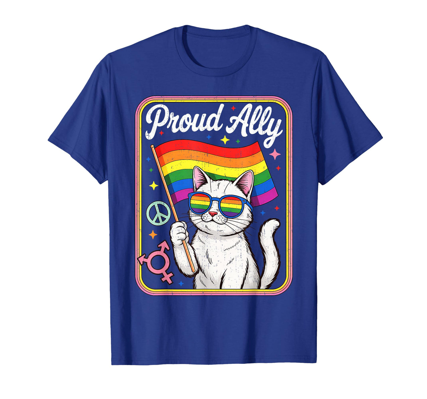 Funny Proud Ally Cat Wearing Rainbow Glasses Flag Men Women T-Shirt