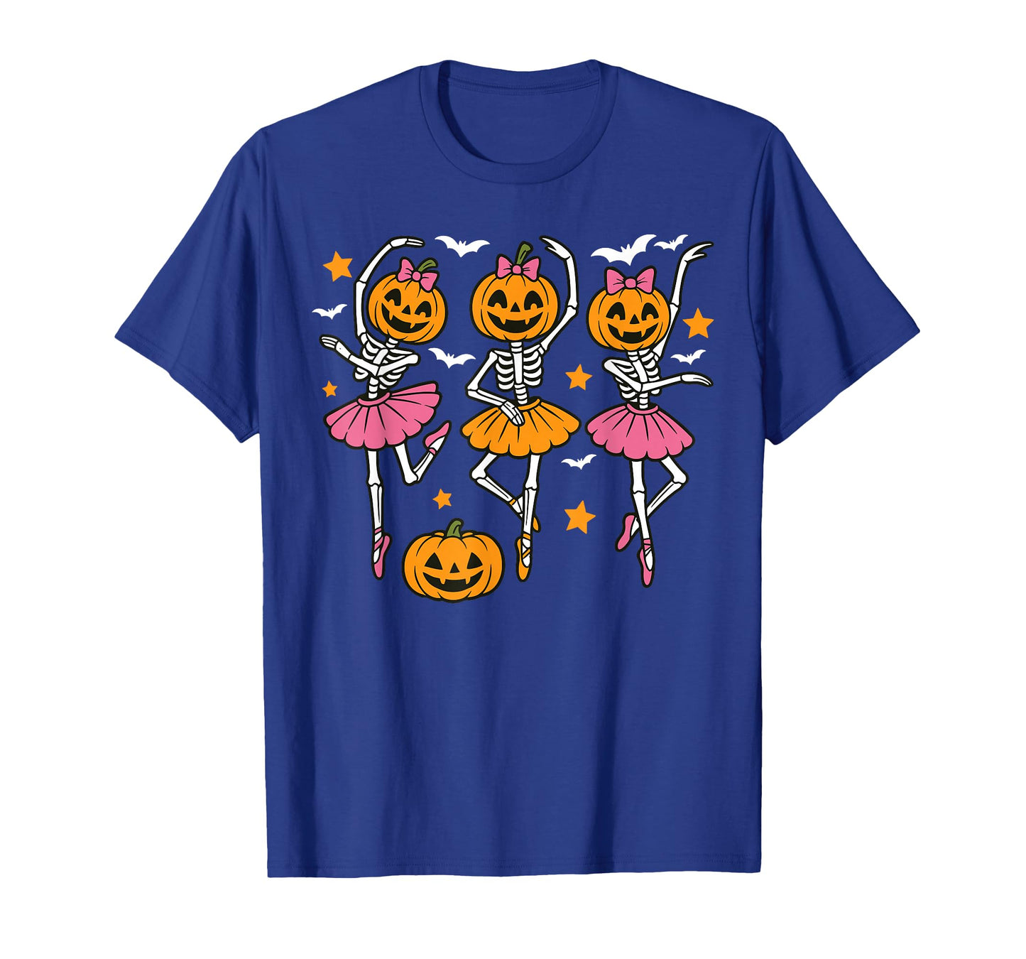Girls Halloween Ballet Skeleton Pumpkin Girls Skeleton Women T-Shirt