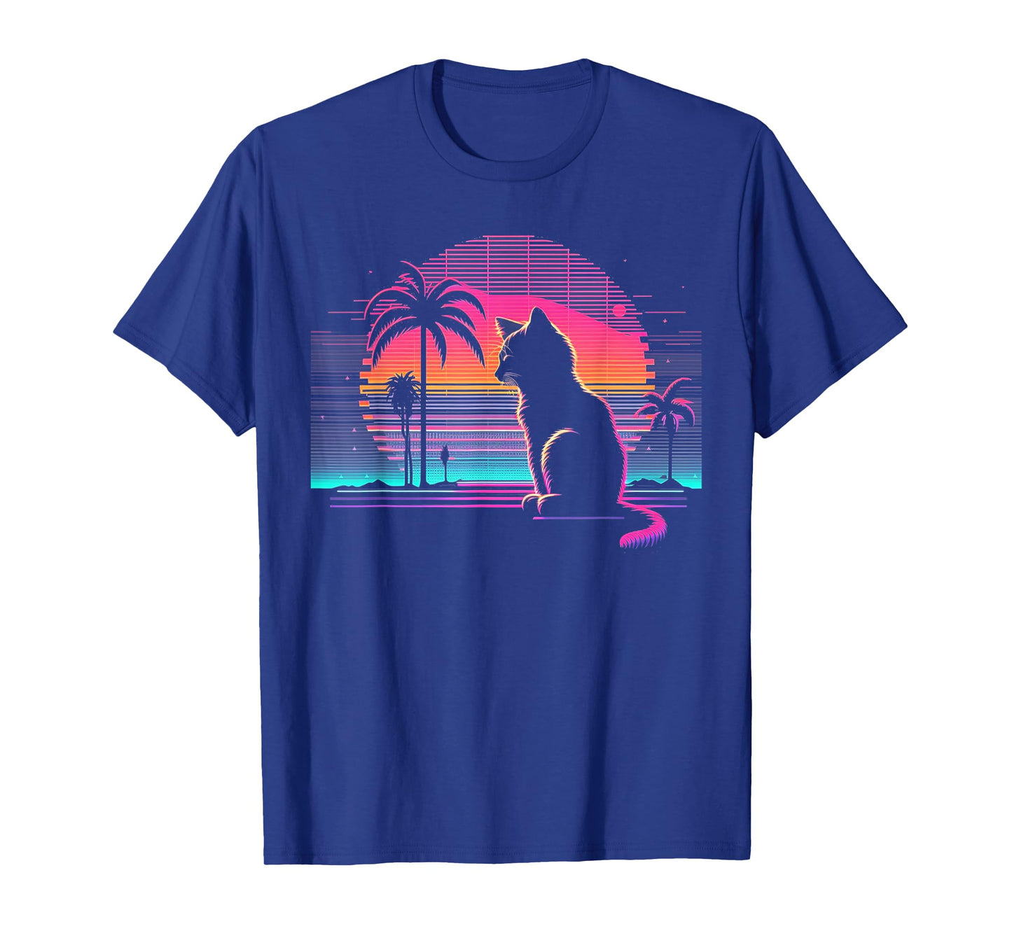 Cat Vaporwave Retrowave Aesthetic Synthwave 80s Palm Tree T-Shirt